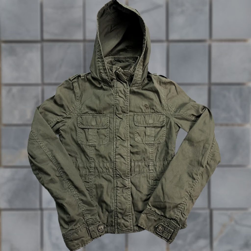 Vintage Abercrombie Jacket Juniors XL Green Hooded Military Twill Utility Zip Pockets Size XL / US 12-14 / IT 48-50 - 1 Thumbnail