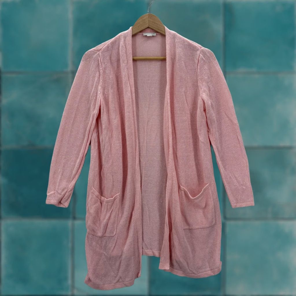 J. Jill J. Jill Cardigan Sweater Womens S Pink Linen Open Front Pockets Lightweight Knit Open Knit V-Neck Casual 90s None Mens Womens Girls Boys Size S / US 4 / IT 40 - 1 Thumbnail