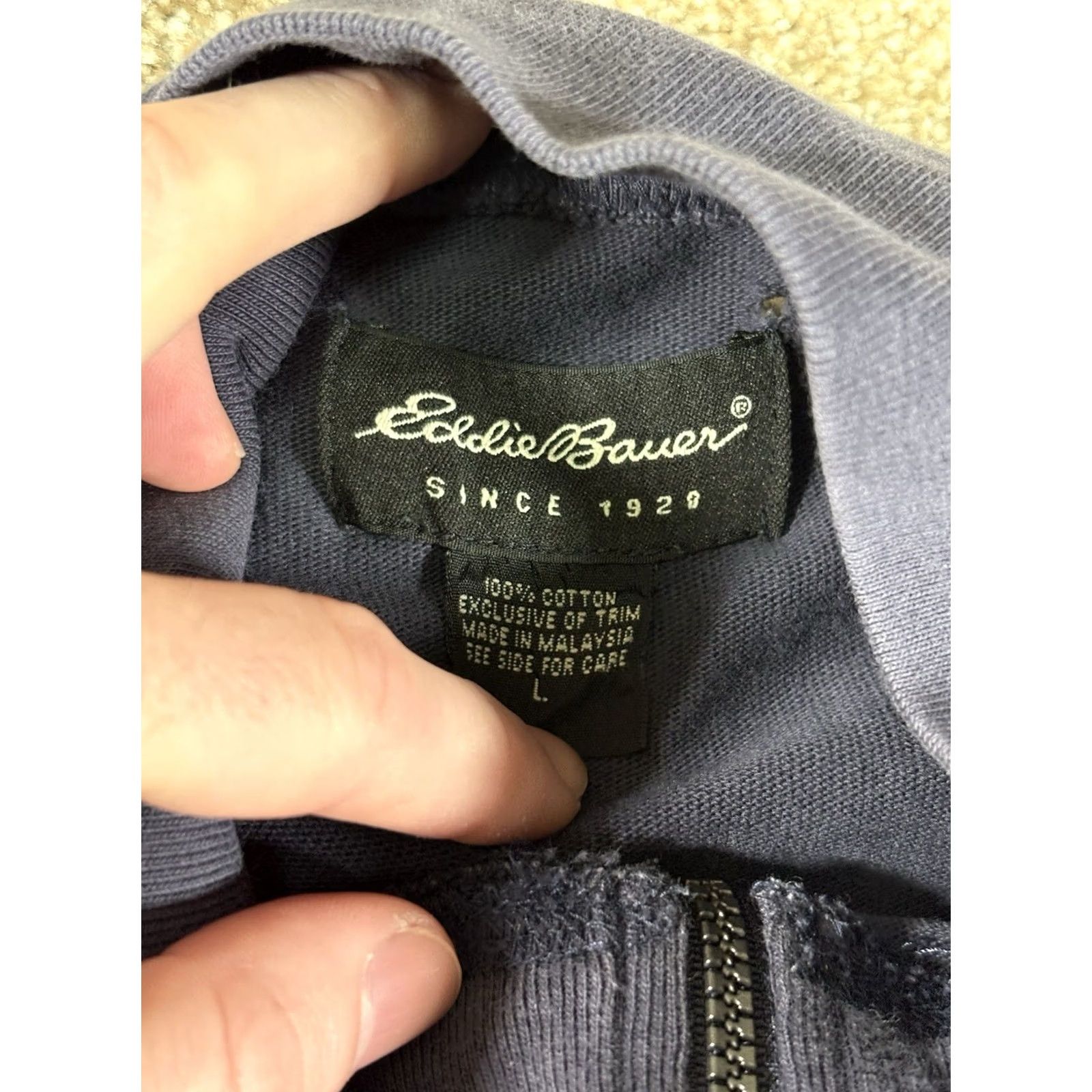 Eddie Bauer VINTAGE Eddie Bauer Quarter Zip Long Sleeve Sweatshirt Navy Blue 100% Cotton Men’s Size Large Embroidered 90s USA Outdoor Size US L / EU 52-54 / 3 - 3 Thumbnail