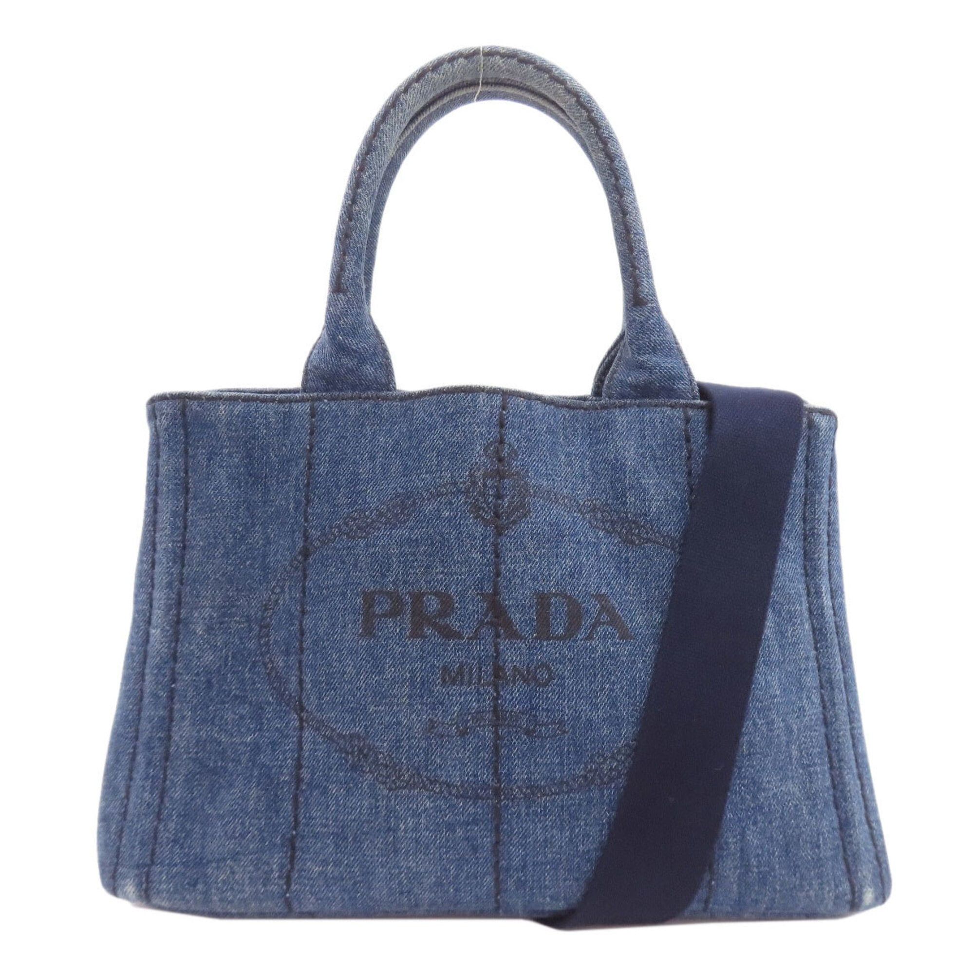 Prada Prada Canapa Mini 2-Way Handbag, Denim, Women's Size ONE SIZE - 1 Thumbnail