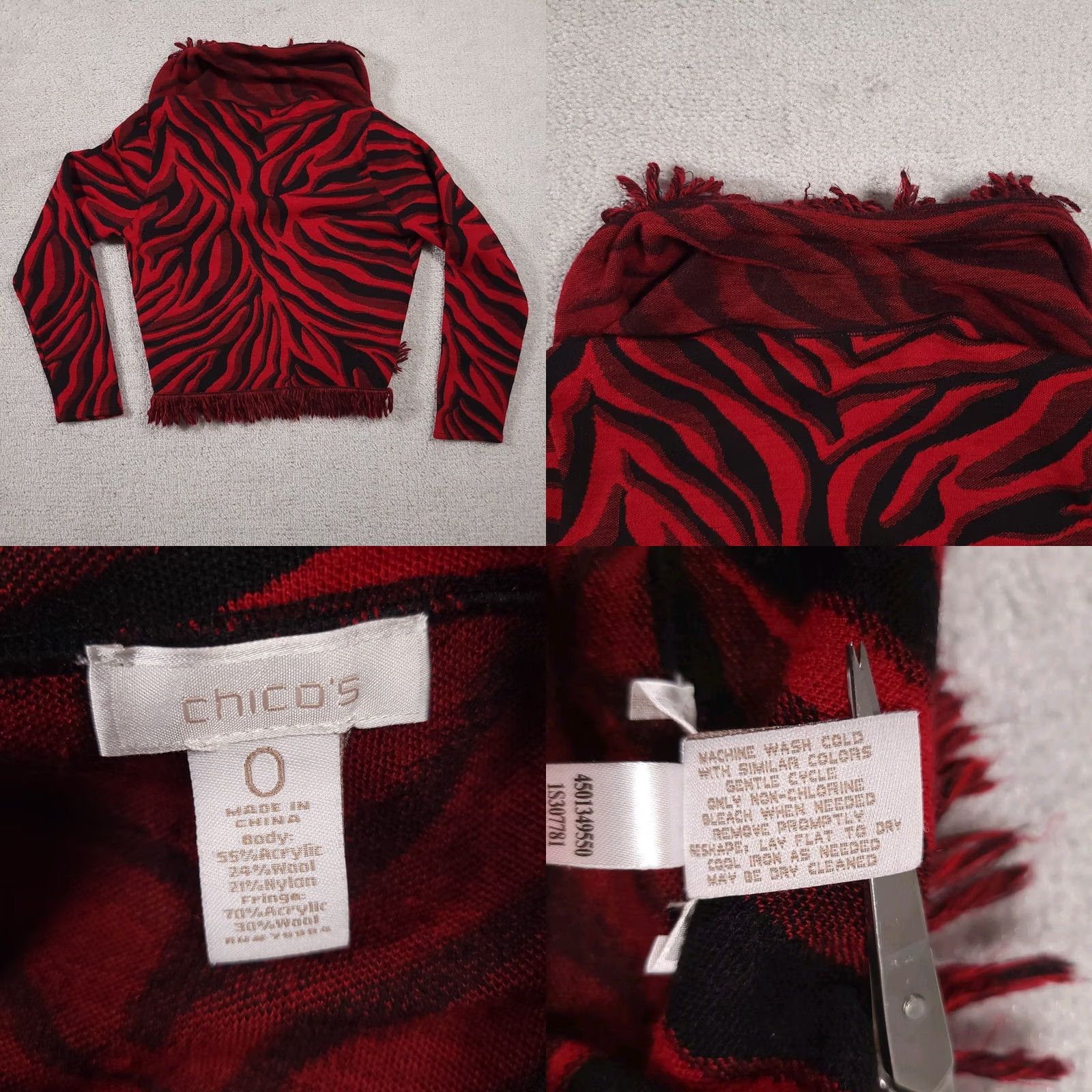 Vintage VINTAGE Chico's Cardigan Women's Small Size 0 Wool Blend Fringe Open Front Sweater Red Size S / US 4 / IT 40 - 8 Thumbnail