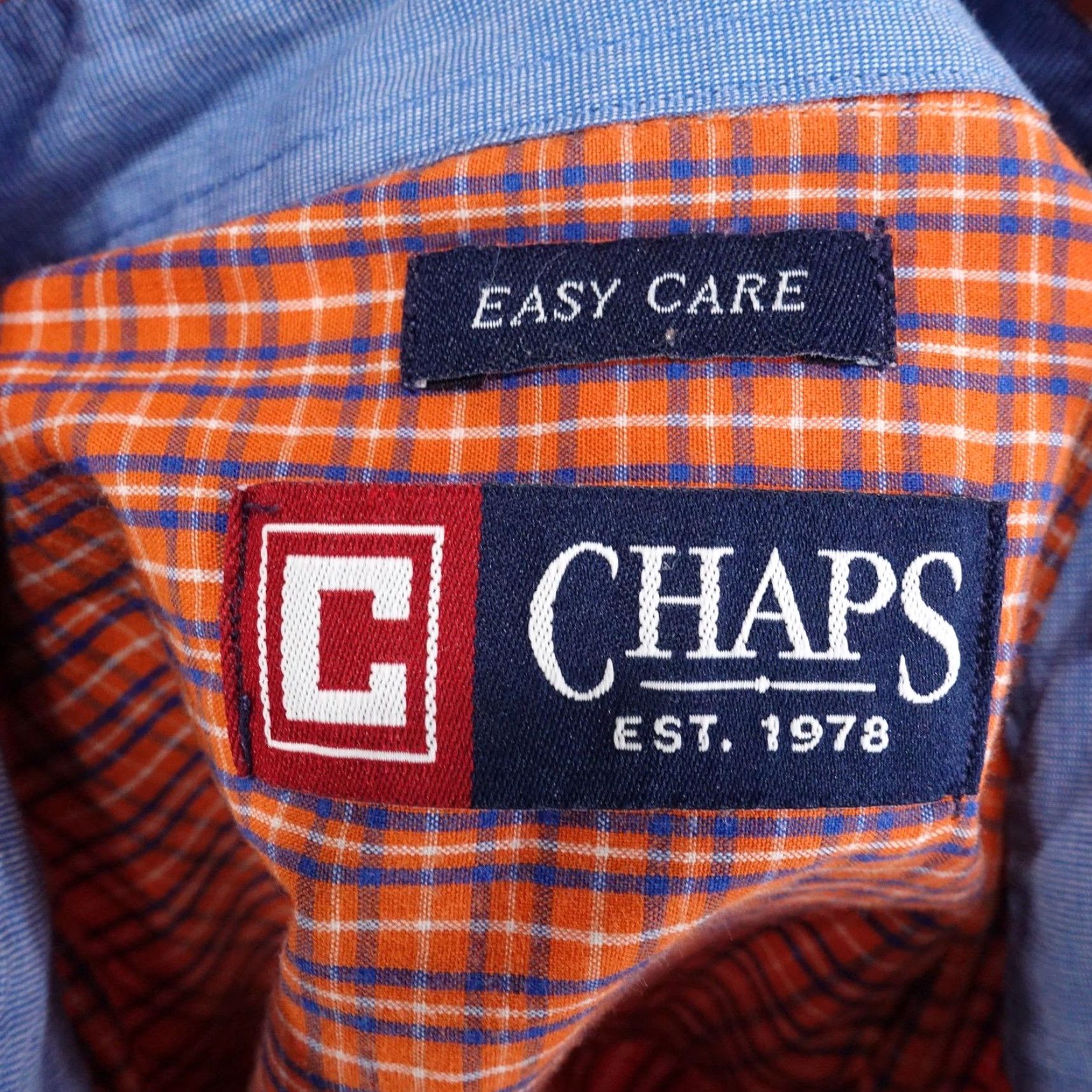 Chaps Chaps Shirt Mens M Orange Blue Plaid Button-Down Long Sleeve Easy Care Size US M / EU 48-50 / 2 - 6 Thumbnail