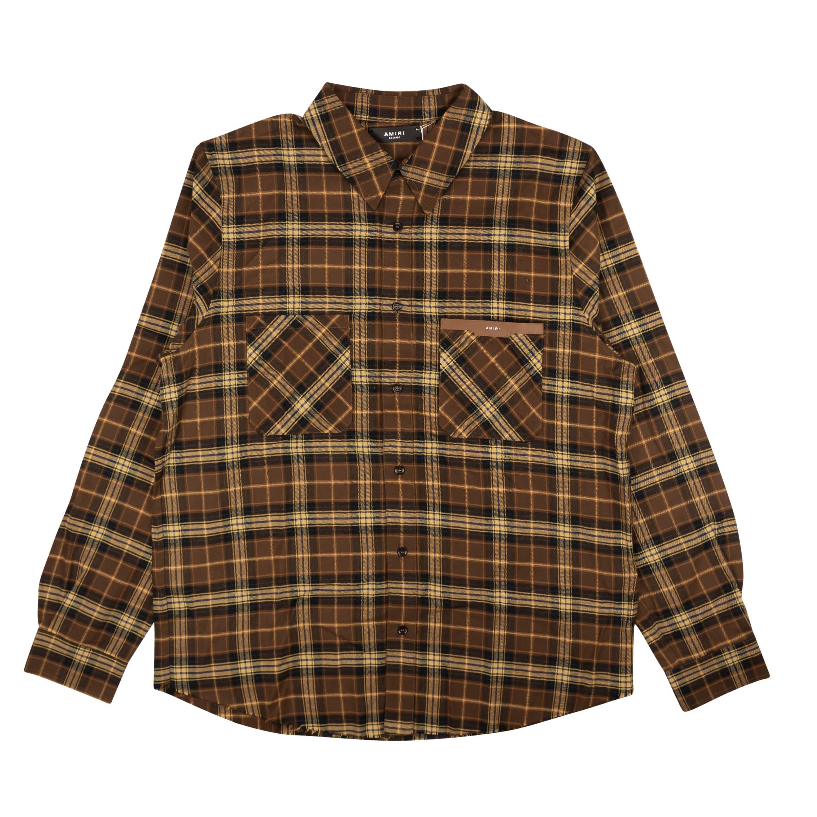 Image of Amiri Logo Flannel Brown Casual Button-Down Shirts Size S, Men's