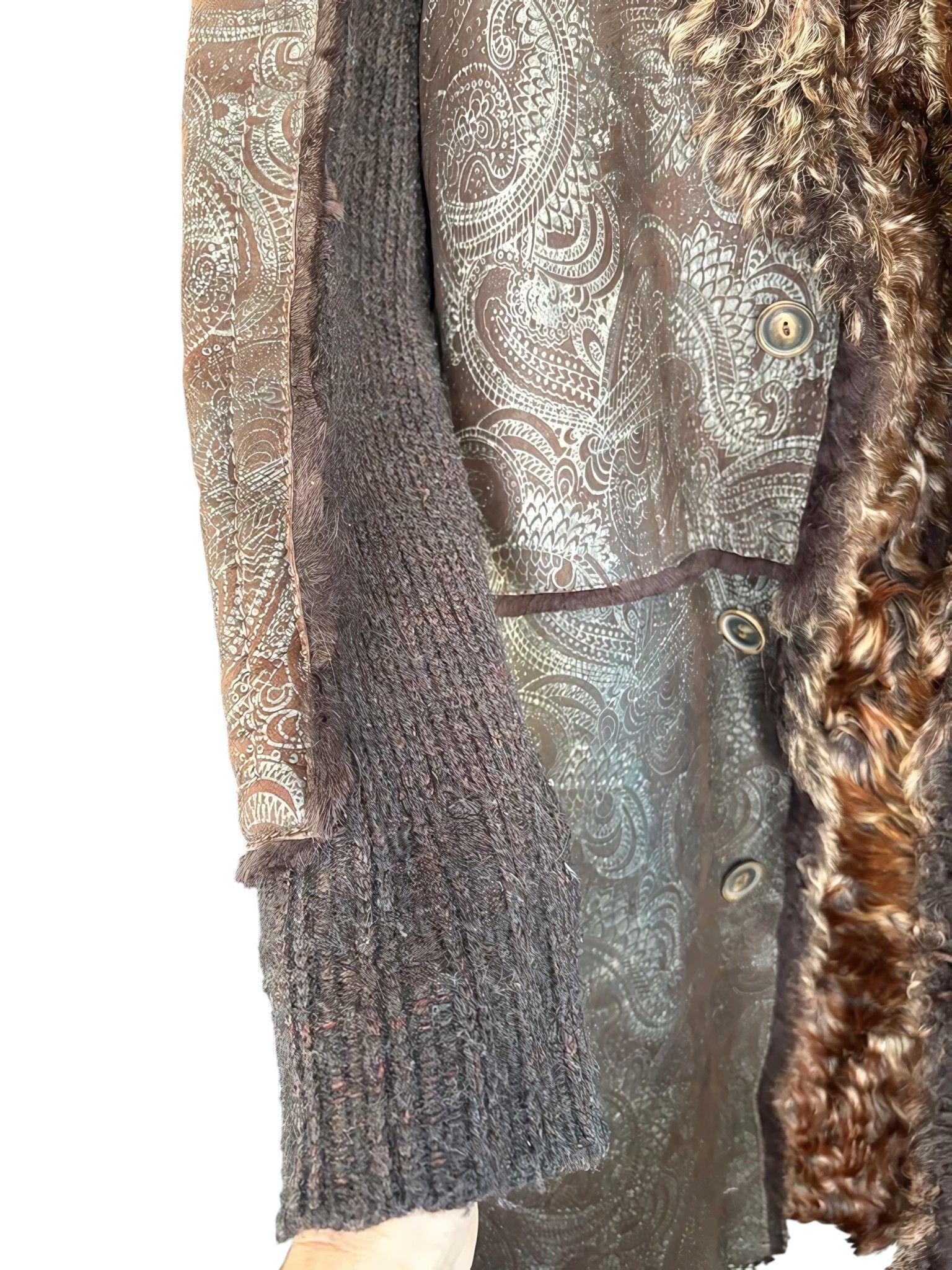 Roberto Cavalli MONGOLIAN LAMB FUR SHEARLING SUEDE LEATHER TATTOO HEAVY COAT Size XL / US 12-14 / IT 48-50 - 5 Thumbnail