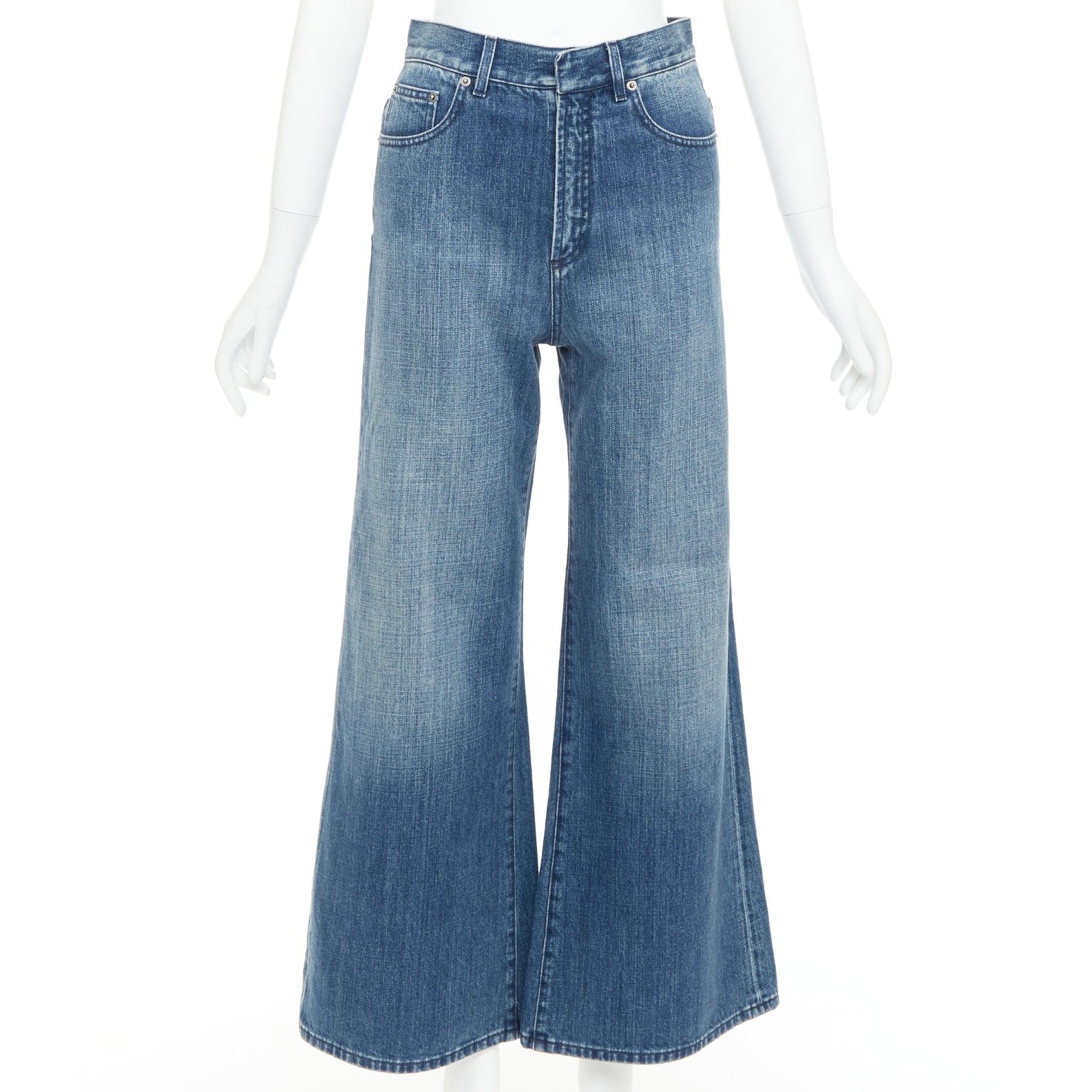 Dior CHRISTIAN DIOR dark blue washed darted pockets wide cropped jeans FR36 S Size 27" / US 4 / IT 40 - 1 Thumbnail