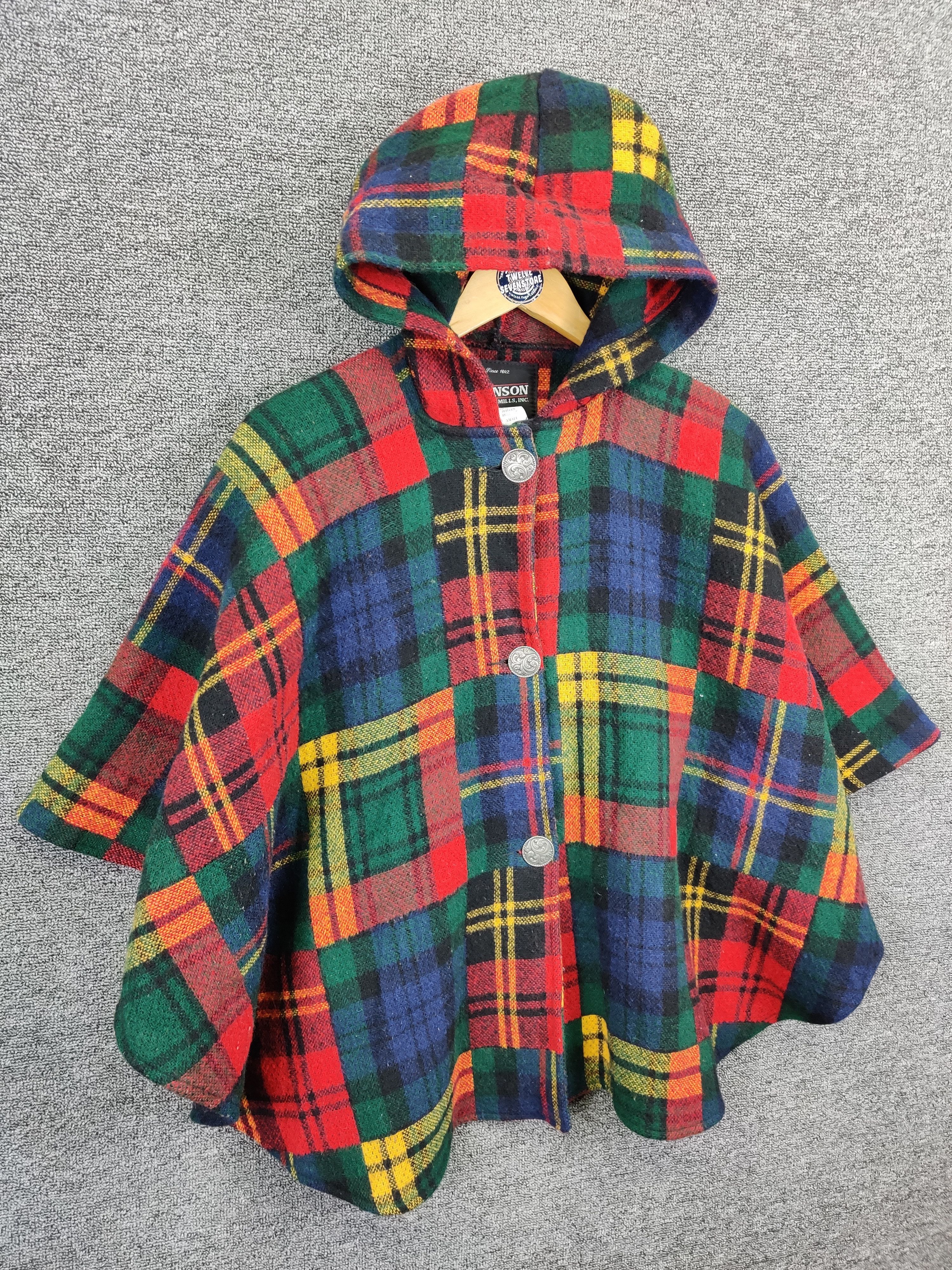 Japanese Brand Johnson Woolen Mills Checkered Wool Poncho Cloacks Cape Size US S / EU 44-46 / 1 - 5 Thumbnail