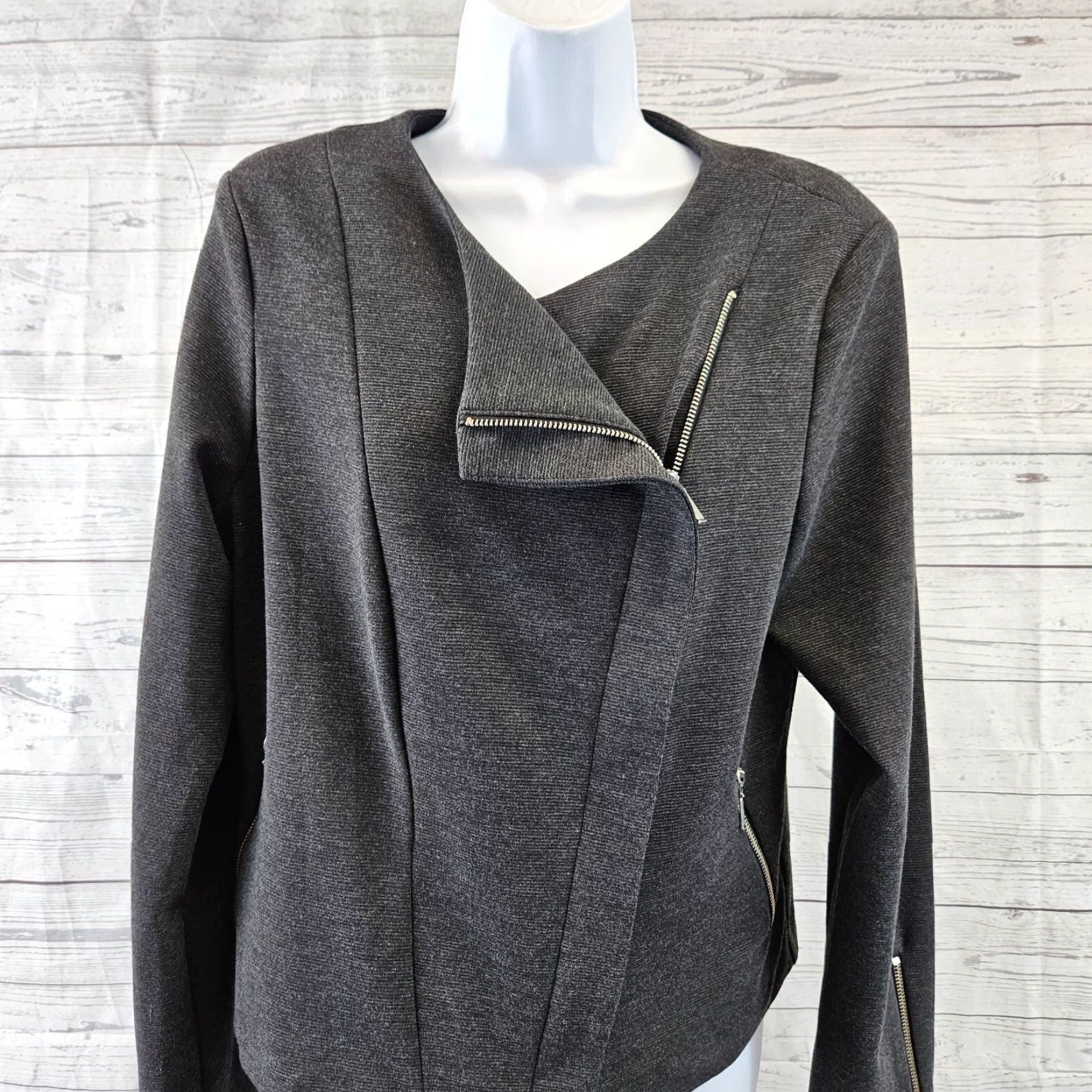 Vintage Christopher Banks Womens Jacket L Solid Gray Long Sleeve Zip Size L / US 10 / IT 46 - 3 Thumbnail