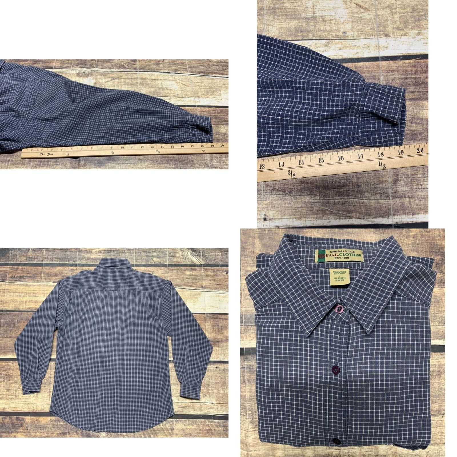 Vintage B.C.I. Clothing Shirt Mens Blue White Plaid Size Large Button Up Long Sleeve Size US L / EU 52-54 / 3 - 8 Thumbnail