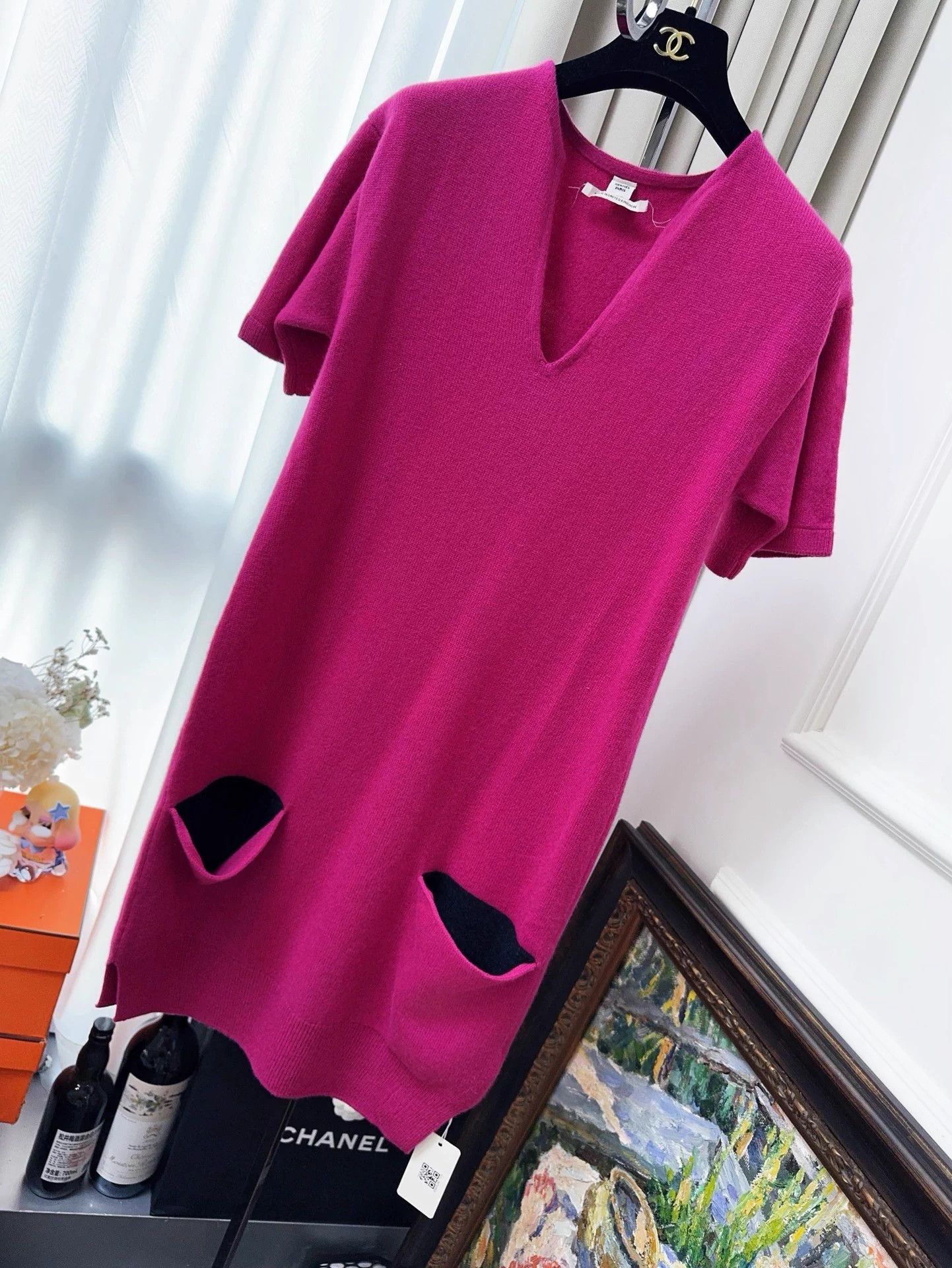 Hermes Hermes women's fuchsia & purple Vneck cashmere dress size 38 Size S / US 4 / IT 40 - 1 Thumbnail