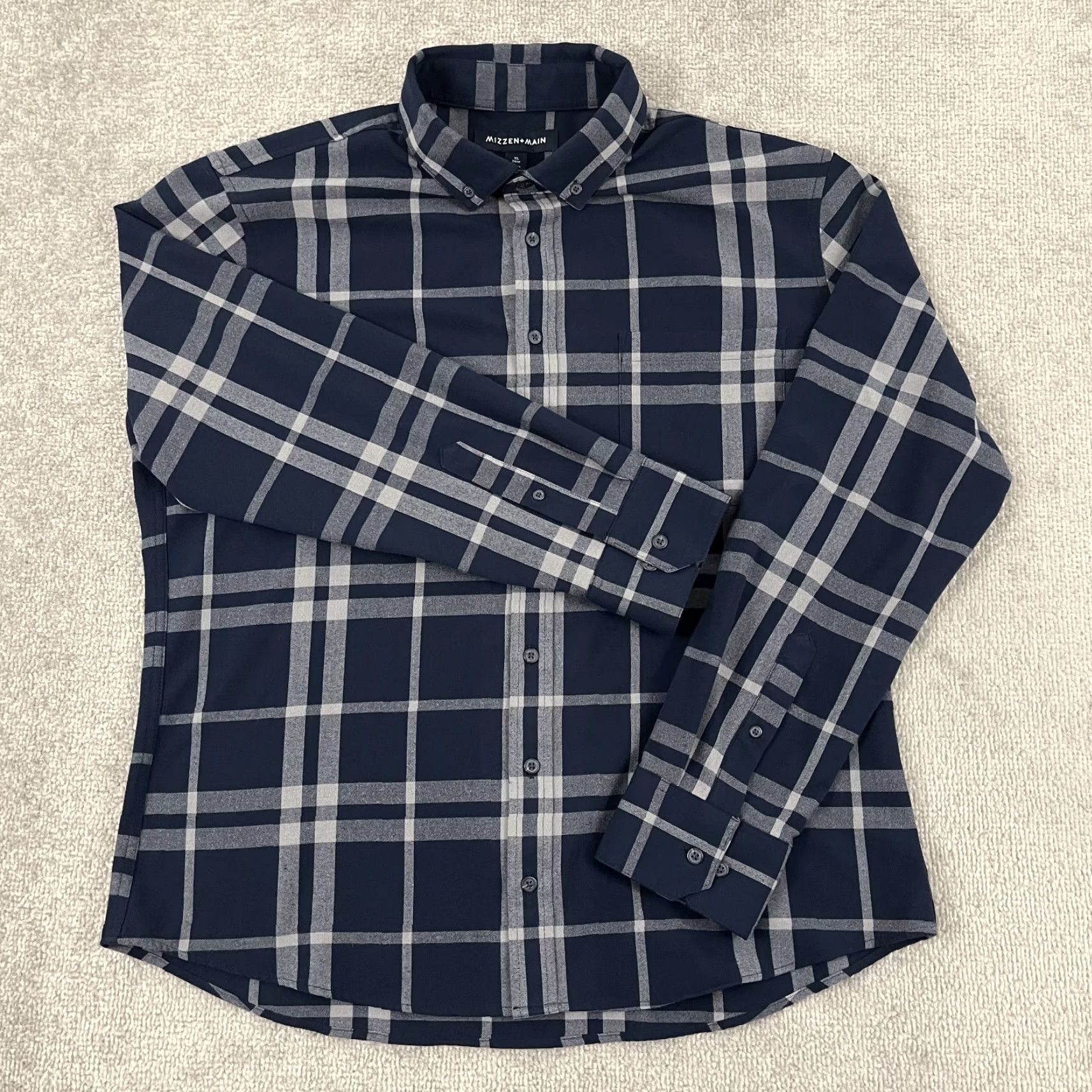 Mizzen+Main MIZZEN + MAIN Shirt Mens XL Trim Fit Blue Plaid Performance Button Down Stretch Dress Shirt Size US XL / EU 56 / 4 - 3 Thumbnail