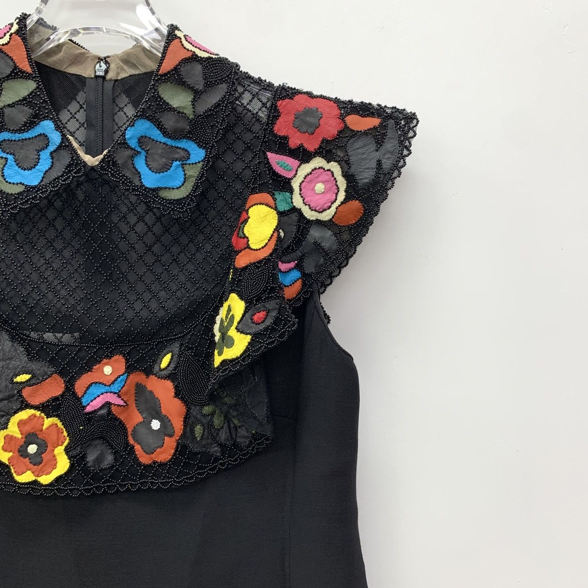 Valentino Valentino Black Lace Beaded Wool Lapel Ruffle Dress Size M / US 6-8 / IT 42-44 - 3 Thumbnail