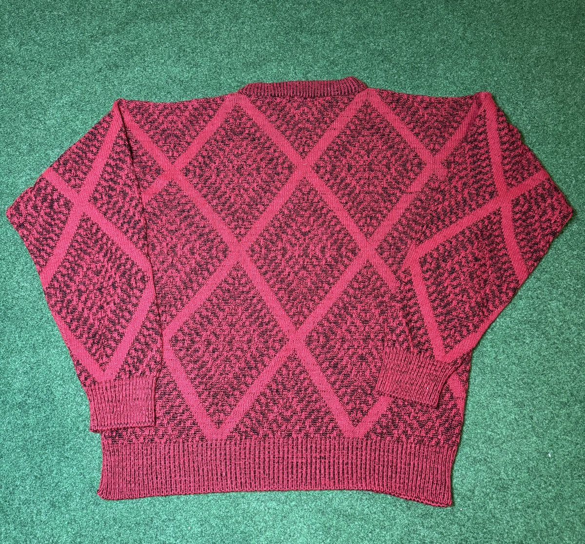 Sears × Vintage 90s Diamond Knit Geometric Knit Jumper Valentines Sweater Size US M / EU 48-50 / 2 - 3 Thumbnail