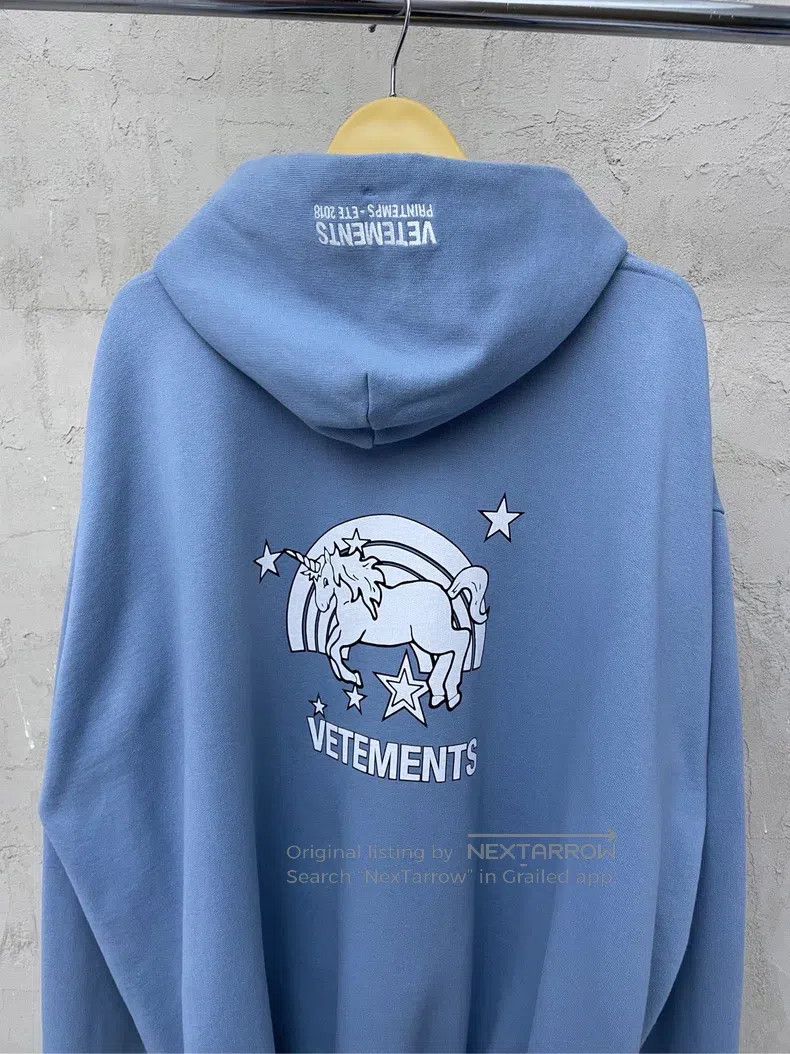 Vetements Vetements Mist Blue Unicorn Logo Hoodie Size US S / EU 44-46 / 1 - 4 Thumbnail