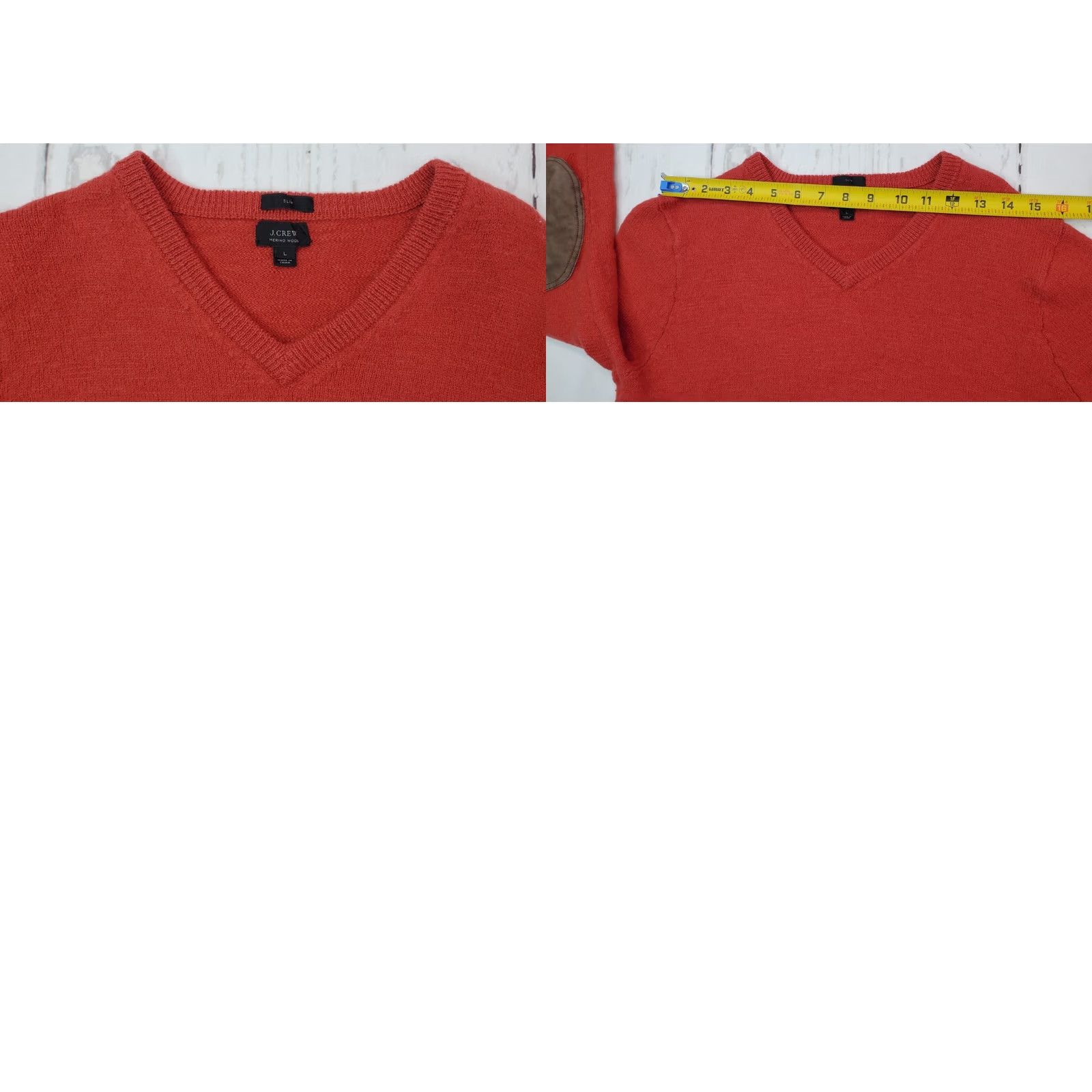 J.Crew J. Crew Merino Wool V-Neck Sweater Women L Slim Fit Pullover Elbow Patches Red, Kn: Pullover, Solid, Wool, 100% Merino, Winter/Fall, Casual, WomenS Size L / US 10 / IT 46 - 8 Thumbnail