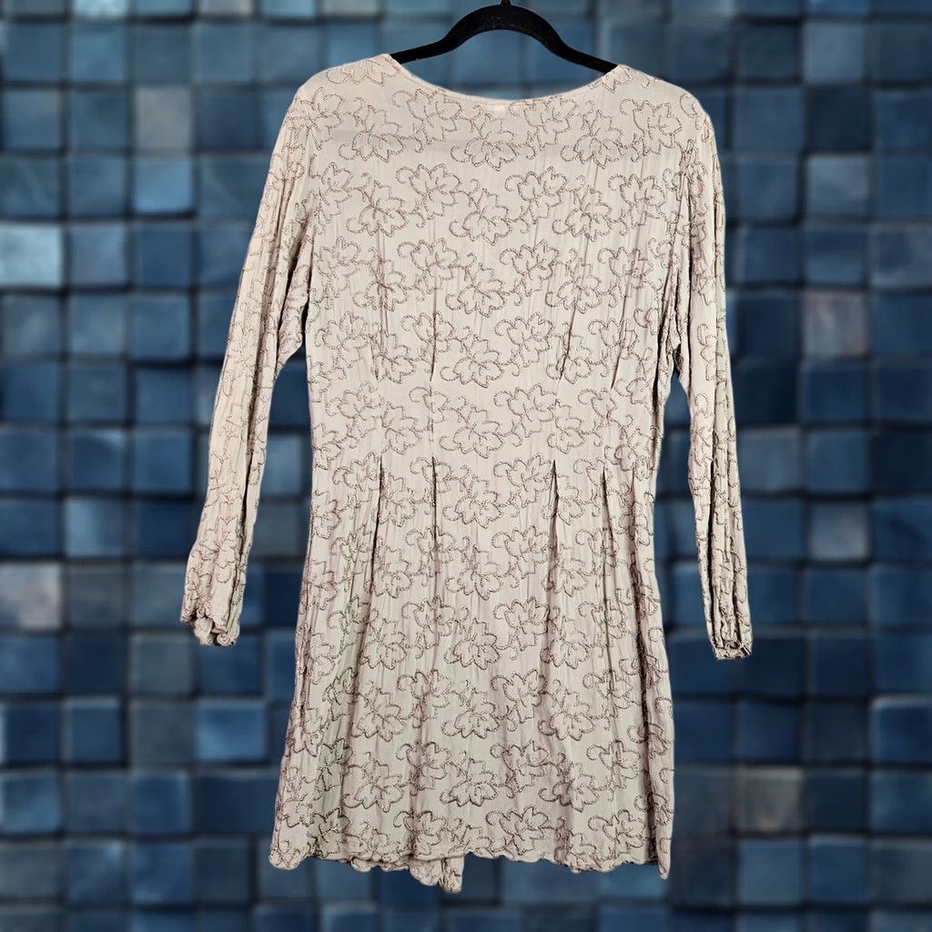 Vintage Beth Schaffer Women's Short Dress Beige Floral Embroidered Rayon Long Sleeve S Size S / US 4 / IT 40 - 1 Thumbnail