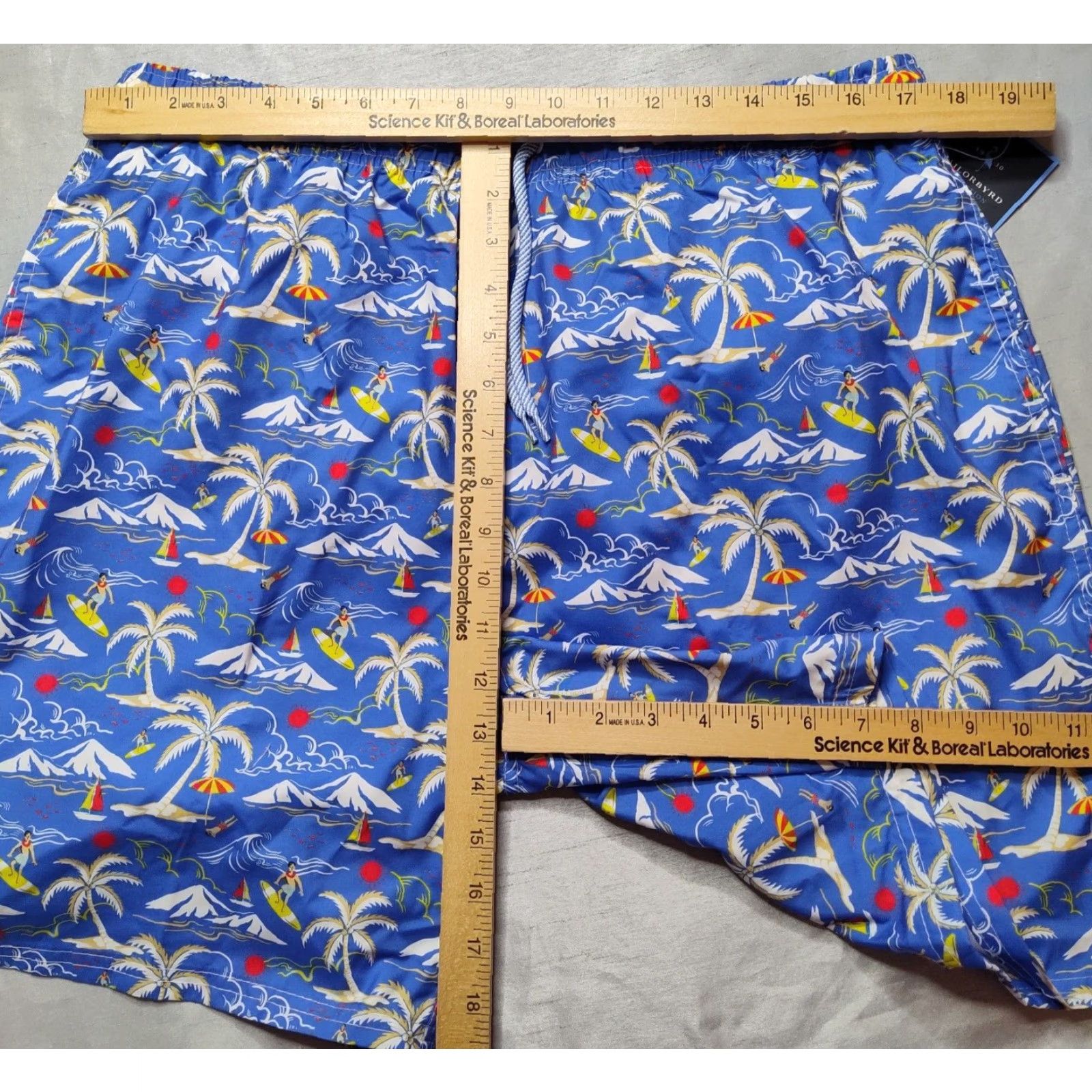 Tailorbyrd TAILORBYRD Men Large Blue Hawaiian Surfer Print 7" Swim Shorts Lined NEW Size US 33 - 5 Thumbnail