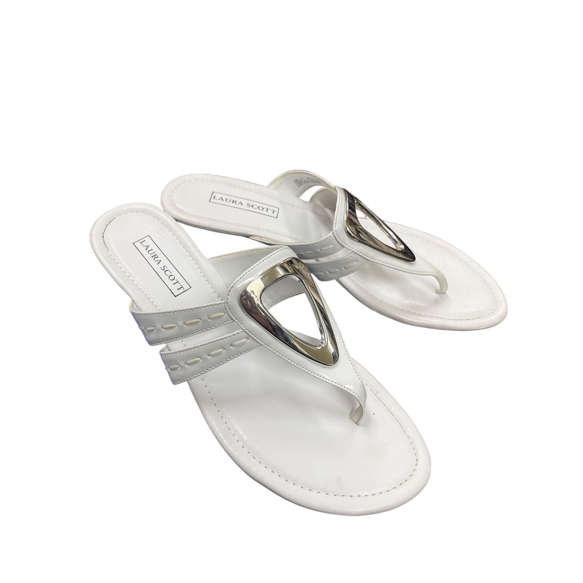 Other Laura Scott wms white silver accent slip open toe sandals sz Size US 9.5 / IT 39.5 - 12 Thumbnail