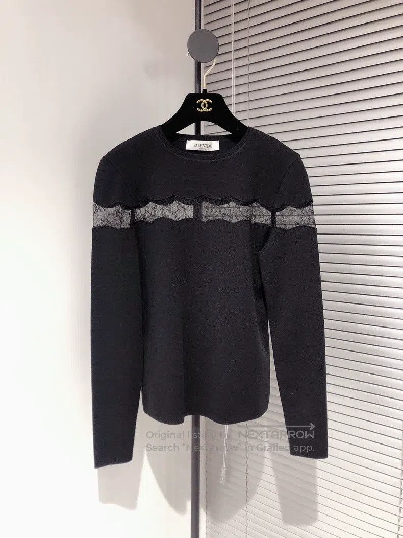 Valentino Valentino Black knit lace panelled knit sweater Size M / US 6-8 / IT 42-44 - 1 Thumbnail