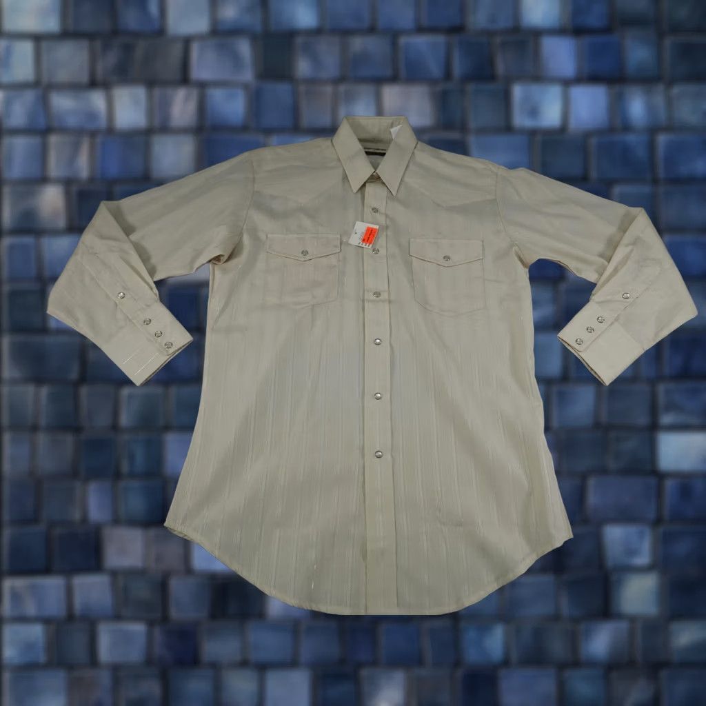 Armani Western Pearl Snap Shirt Mens Medium 15-33 Beige Cowboy Rodeo Ranch Square Dance Buttons Snap Front Cuffs Western Yoke Size US M / EU 48-50 / 2 - 1 Thumbnail