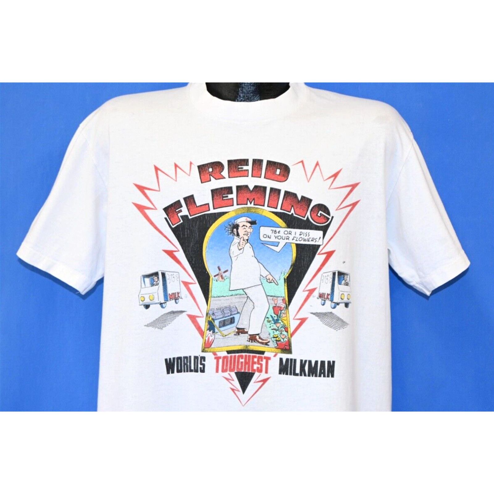 Image of Vintage VTG 80's Reid Fleming World's Toughest Milkman David Boswell Comic T-Shirt L in White (Size