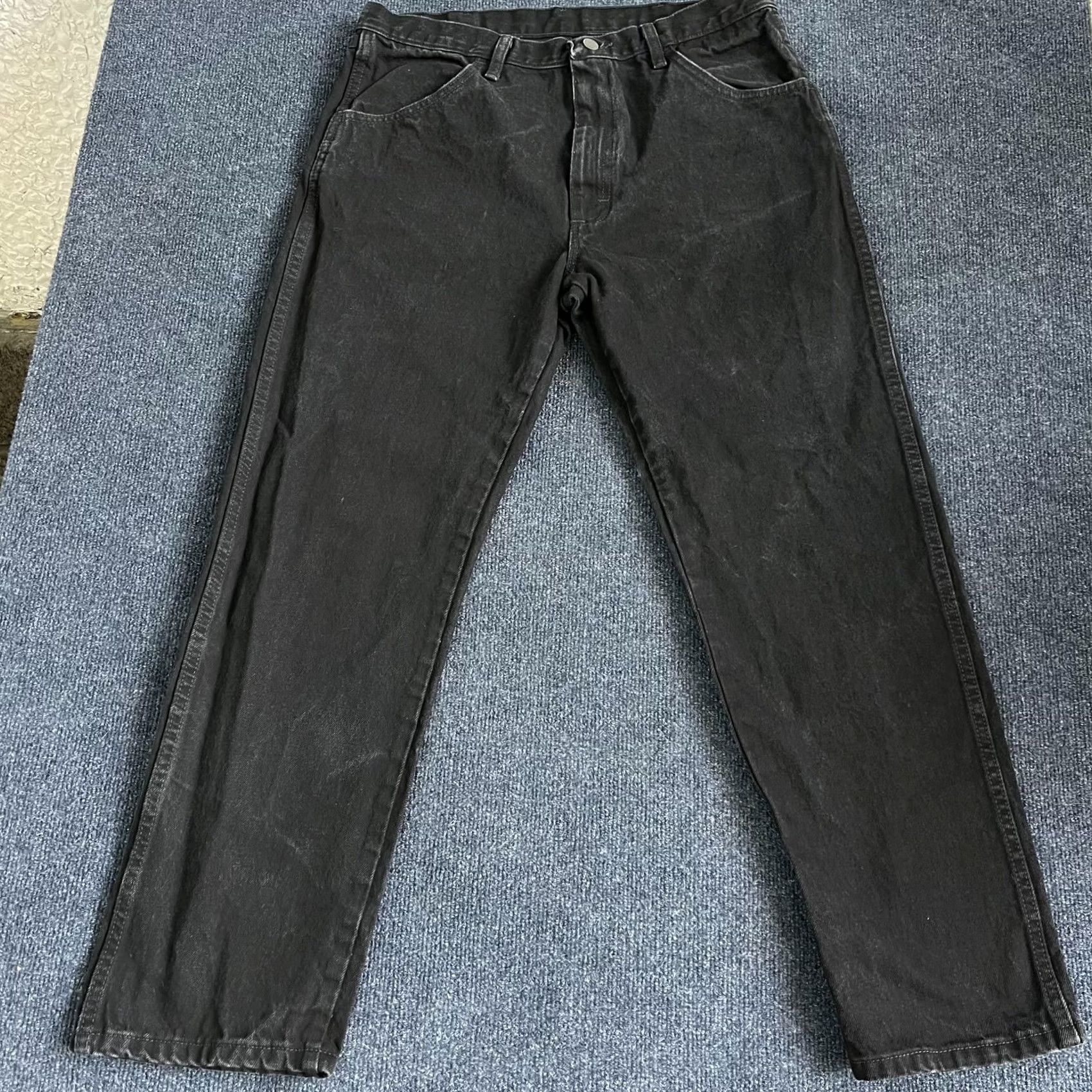 Denime VINTAGE Rustler Jeans Mens 36x29 Black Denim Regular Fit Straight Dark Wash Jeans Mens Regular 36x29 Black Denim Rustler 87619CB Size US 36 / EU 52 - 3 Thumbnail