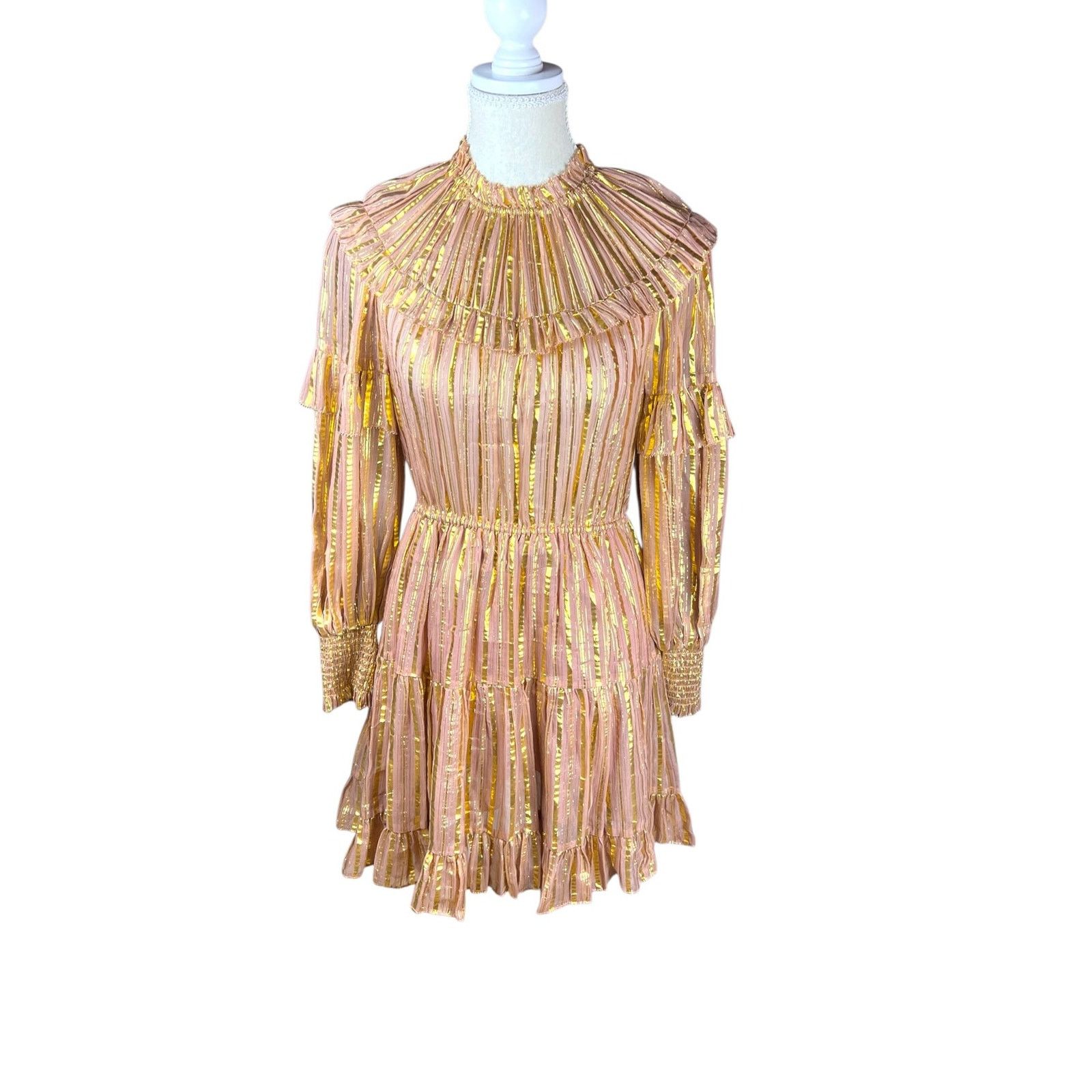 ulla johnson rose gold dress Averil Metallic Silk Ruffle 6 dress_type_Statement Back