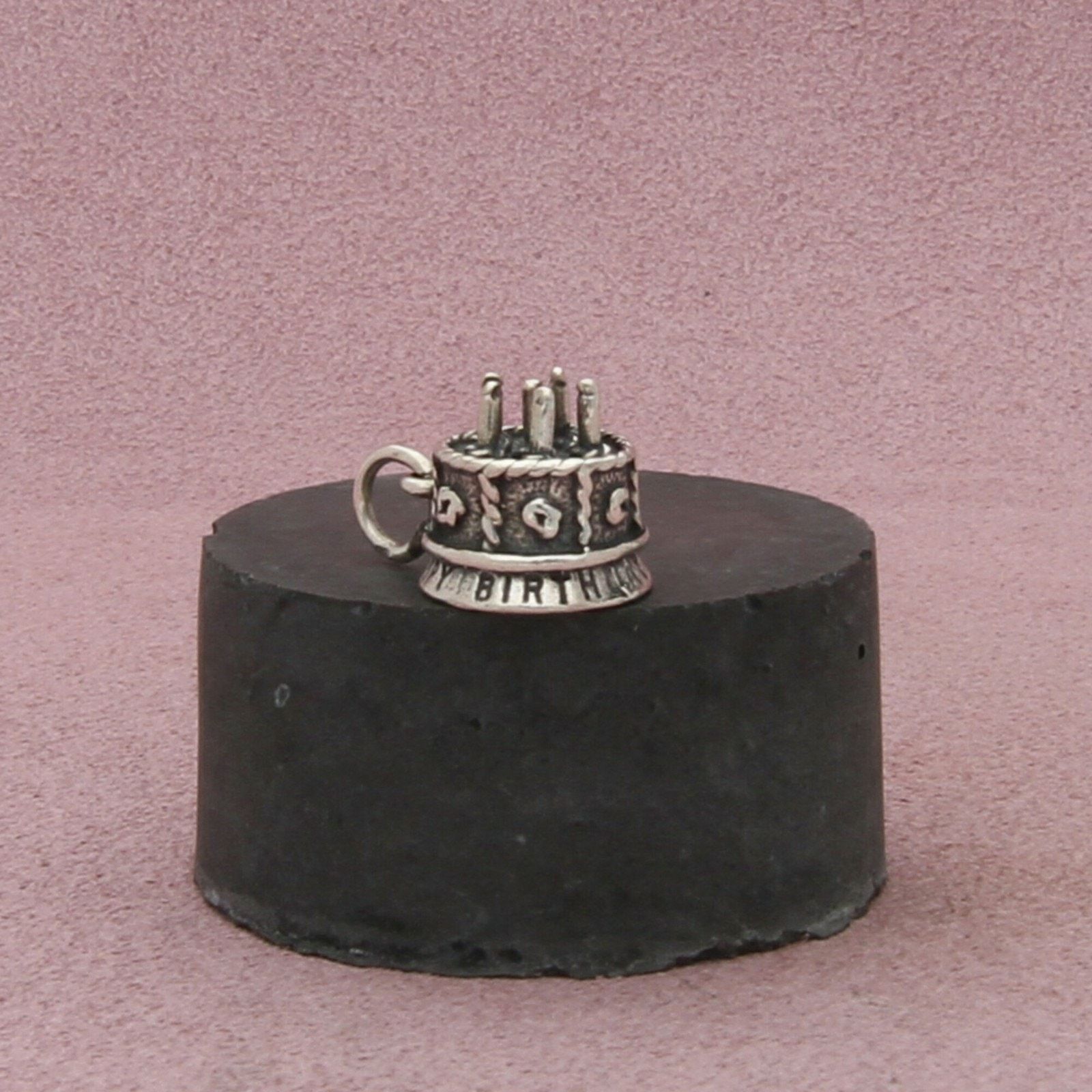 Sterling Silver sterling silver vintage 3d happy birthday cake charm pendant Size ONE SIZE - 3 Thumbnail