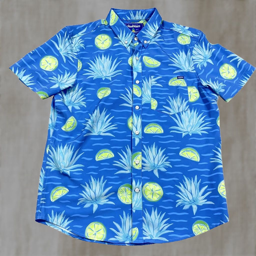 Chubbies Chubbies Shirt Medium Blue Hawaiian Camp Button Up Lemon Kiwi Print Hula Men Size US M / EU 48-50 / 2 - 1 Thumbnail