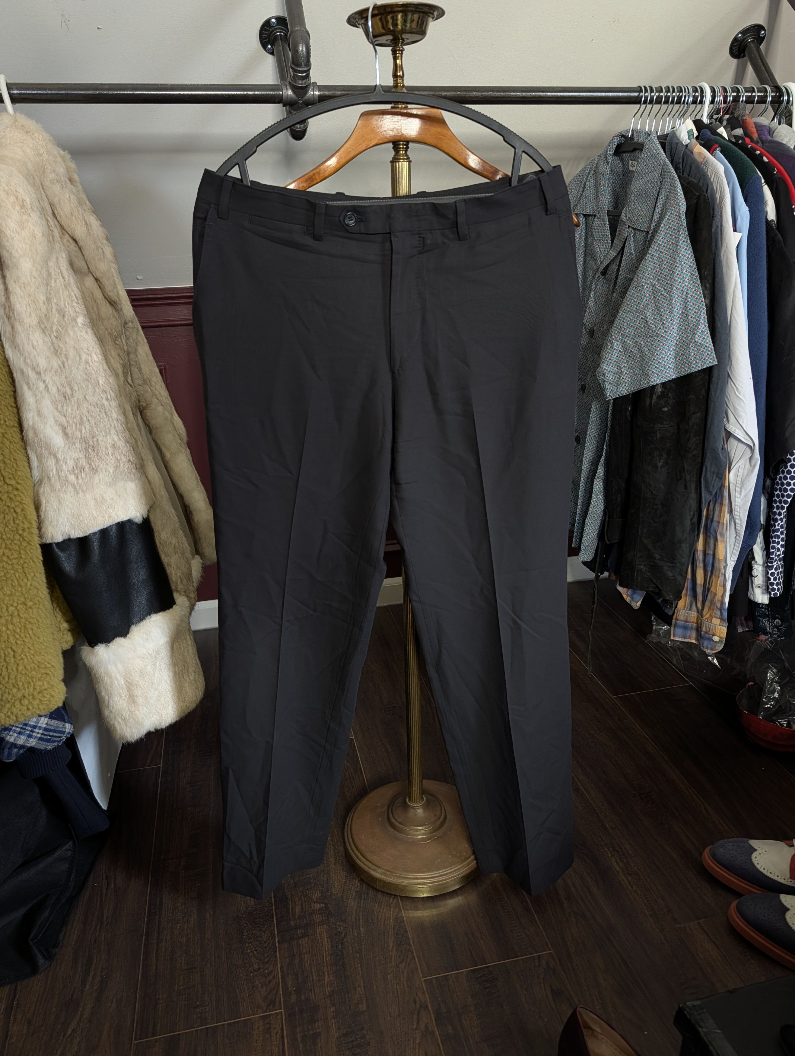 Trussini Black Super 100s Wool Steep Twill Italy Trousers 50 Size US 33 - 1 Thumbnail