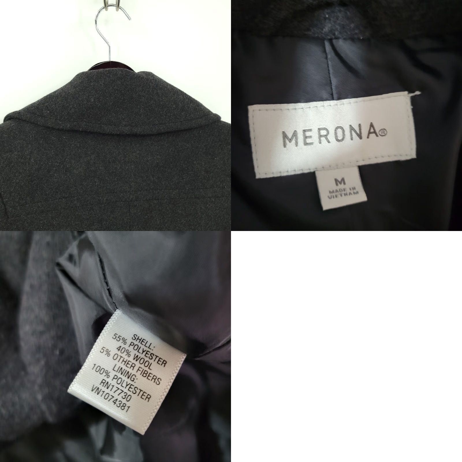 Merona Merona Jacket Womens Medium Pea Coat Black Wool Blend Double Breasted Size M / US 6-8 / IT 42-44 - 8 Thumbnail