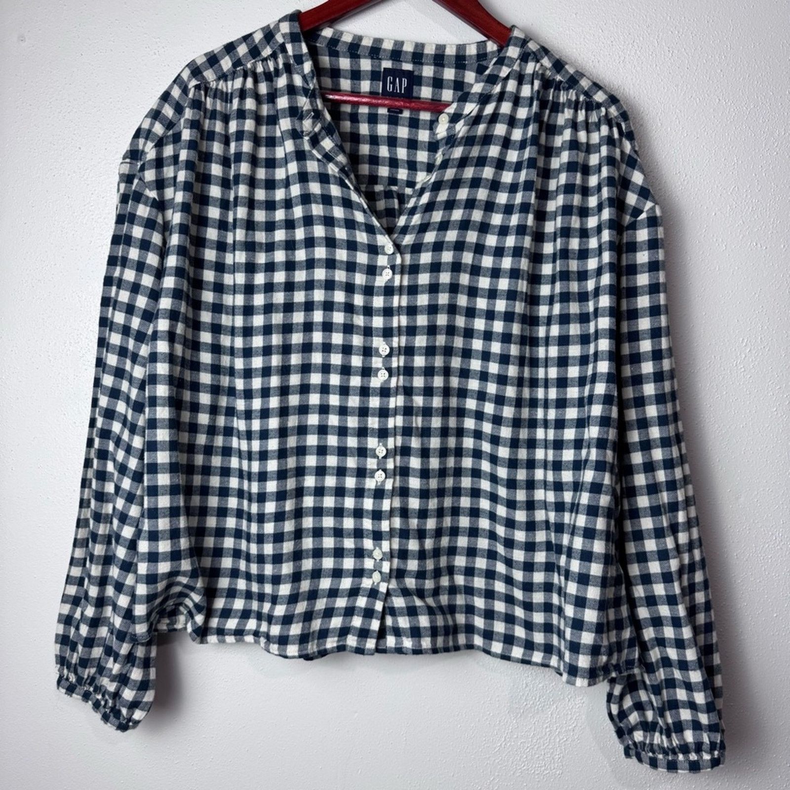 Gap GAP Blue & White Check Button Front Blouse Women's Size XL Size XL / US 12-14 / IT 48-50 - 6 Thumbnail