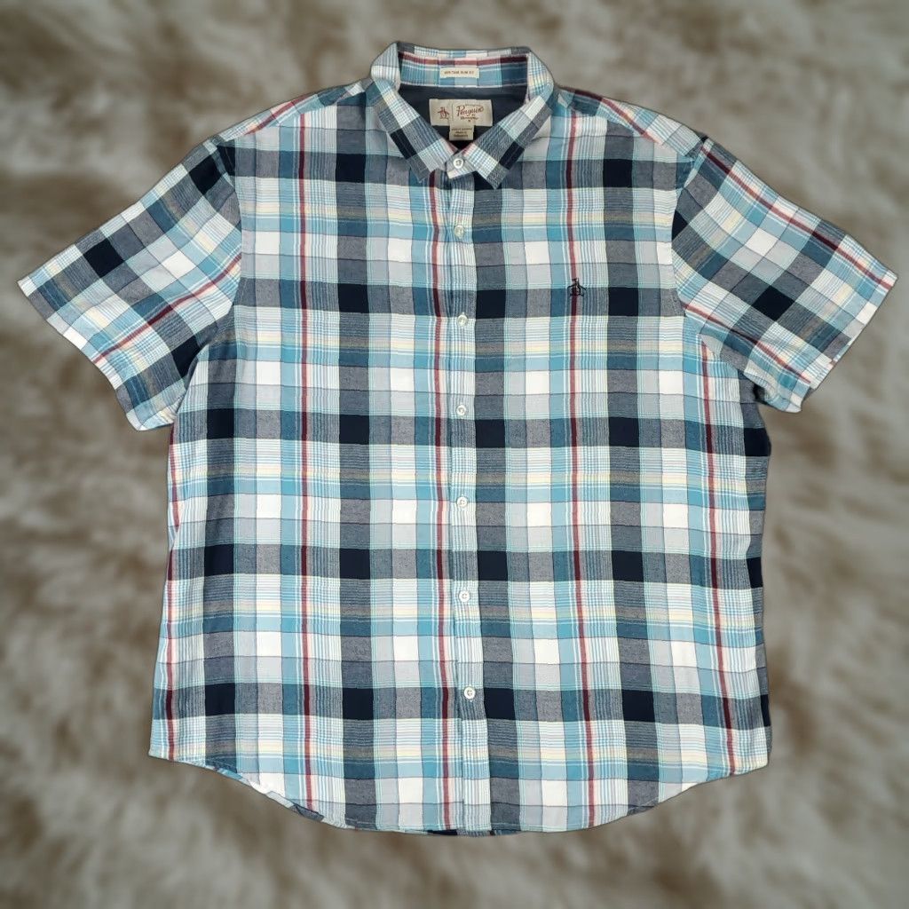 Original Penguin Penguin Original Shirt Mens 2XL Blue Plaid Short Sleeve Button-Up Casual Business Formal Party/Cocktail Workwear 2XL Mens Blue Penguin Shirt Size US XXL / EU 58 / 5 - 1 Thumbnail