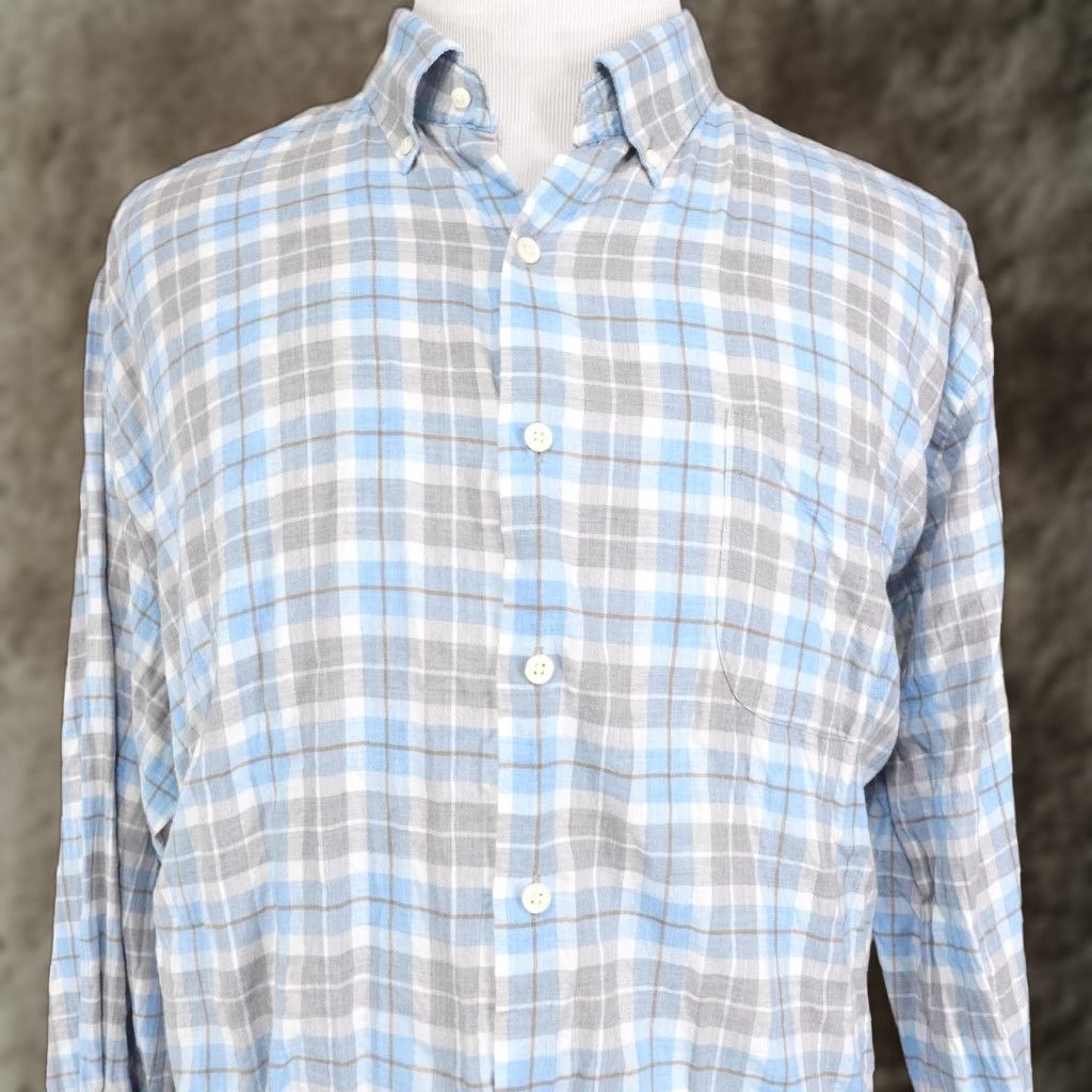 Peter Millar Peter Millar Shirt Mens 2XL Blue Gray Plaid Long Sleeve Button Down Casual Size US XXL / EU 58 / 5 - 1 Thumbnail