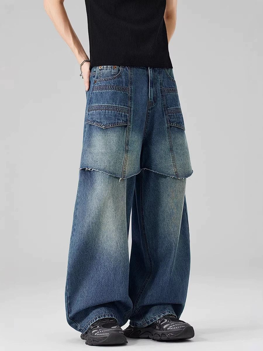 Vintage Men's baggy hip-hop wide-leg curved frayed jeans Size US 32 / EU 48 - 4 Thumbnail