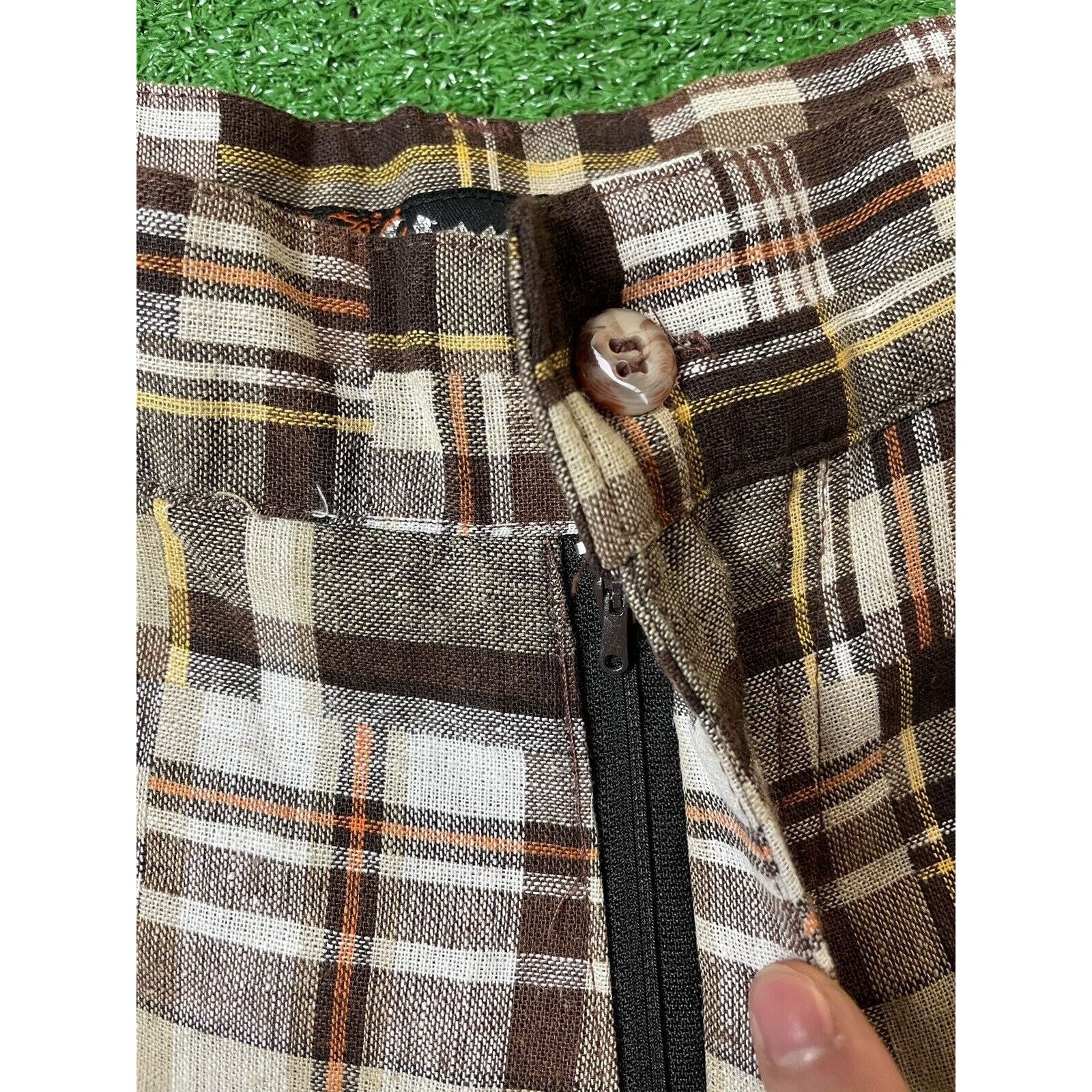 Vintage Vintage 70s Brown Plaid Patchwork Large 34 Pants Slacks USA Size US 34 / EU 50 - 3 Thumbnail