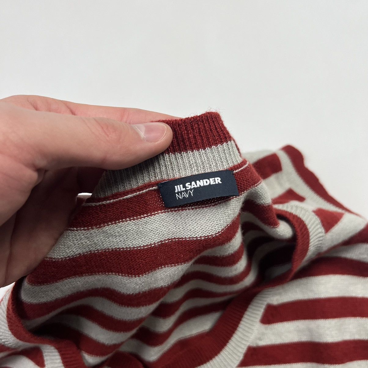 Jil Sander × Vintage JIL SANDER Navy Striped Scoop Neck Luxury Vintage White Red Size L / US 10 / IT 46 - 5 Thumbnail