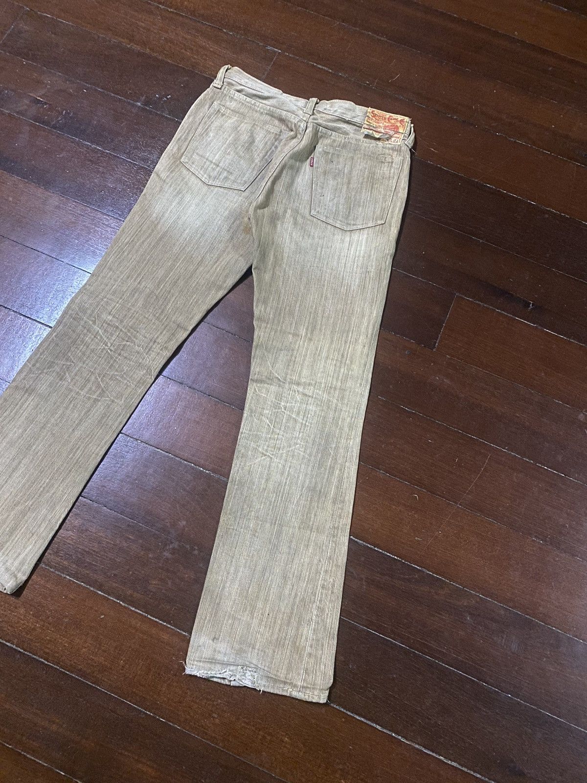 Japanese Brand VINTAGE SUGAR CANES 285 BROWN CREAM DENIM small bootcut Size US 31 - 16 Thumbnail