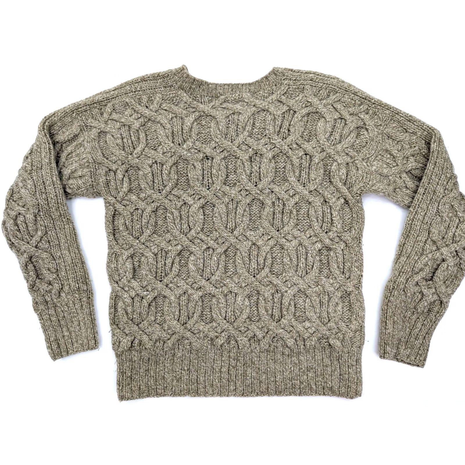 American Eagle Outfitters VINTAGE American Eagle Sweater Shetland Wool Chunky Cable Knit Crew Neck Beige Men L Size US L / EU 52-54 / 3 - 6 Thumbnail