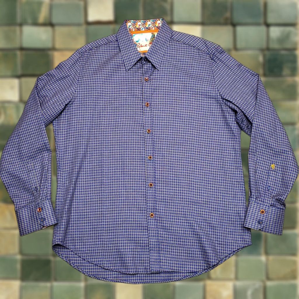 Robert Graham Robert Graham Shirt Mens XL Blue Gray Houndstooth Flip Cuff Casual Size US XL / EU 56 / 4 - 1 Thumbnail