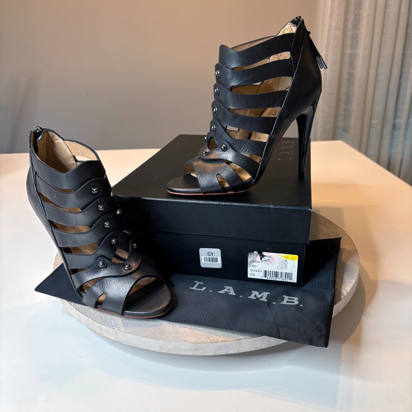 L.A.M.B. L.A.M.B. Black Leather Back Zip Shootie Heels Size 5.5 M Size US 5.5 / IT 35.5 - 1 Thumbnail