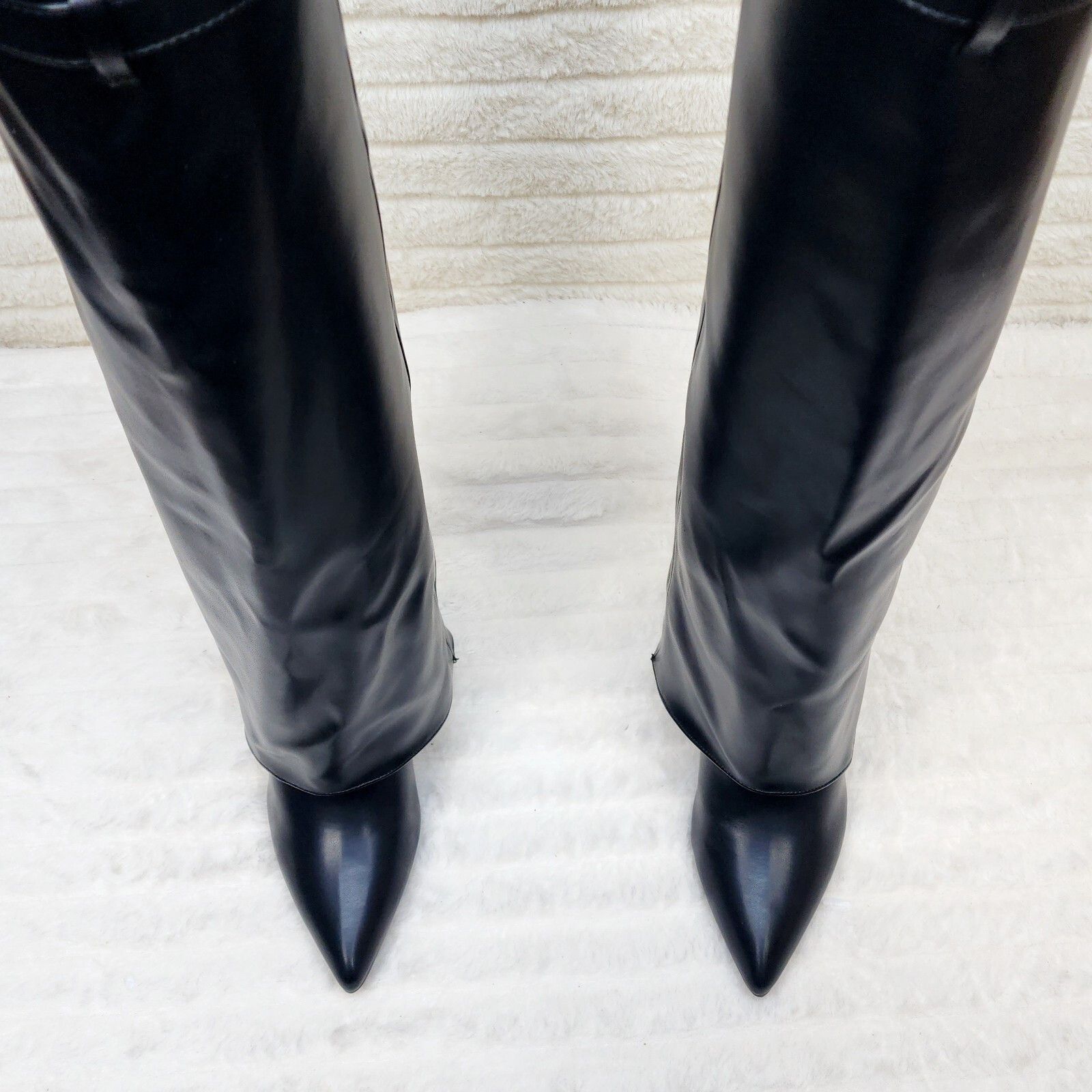 Other Paris Black Skirted Fold Over 3.5" Block Heel Knee High Boot Size US 6 / IT 36 - 5 Thumbnail