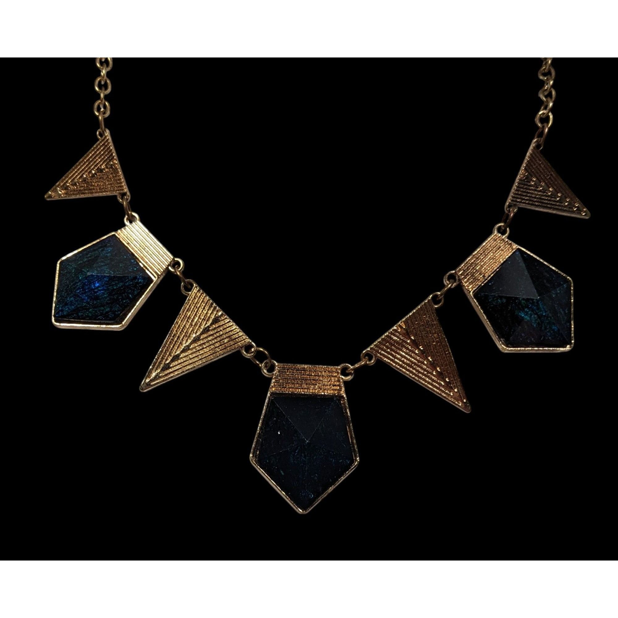 Other Modern Geometric Gold And Dark Blue Statement Necklace Size ONE SIZE - 6 Thumbnail