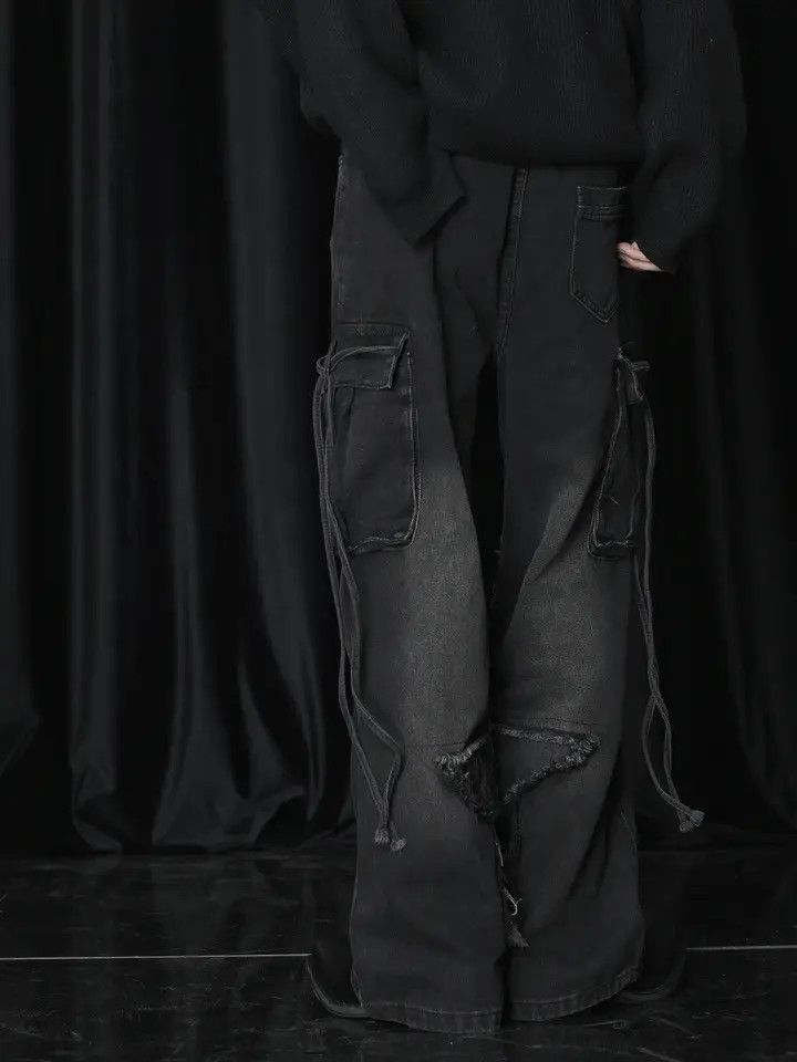Japanese Brand × Jean Vintage Raw Hem Design Wide Leg Baggy Jeans Size US 32 / EU 48 - 2 Thumbnail