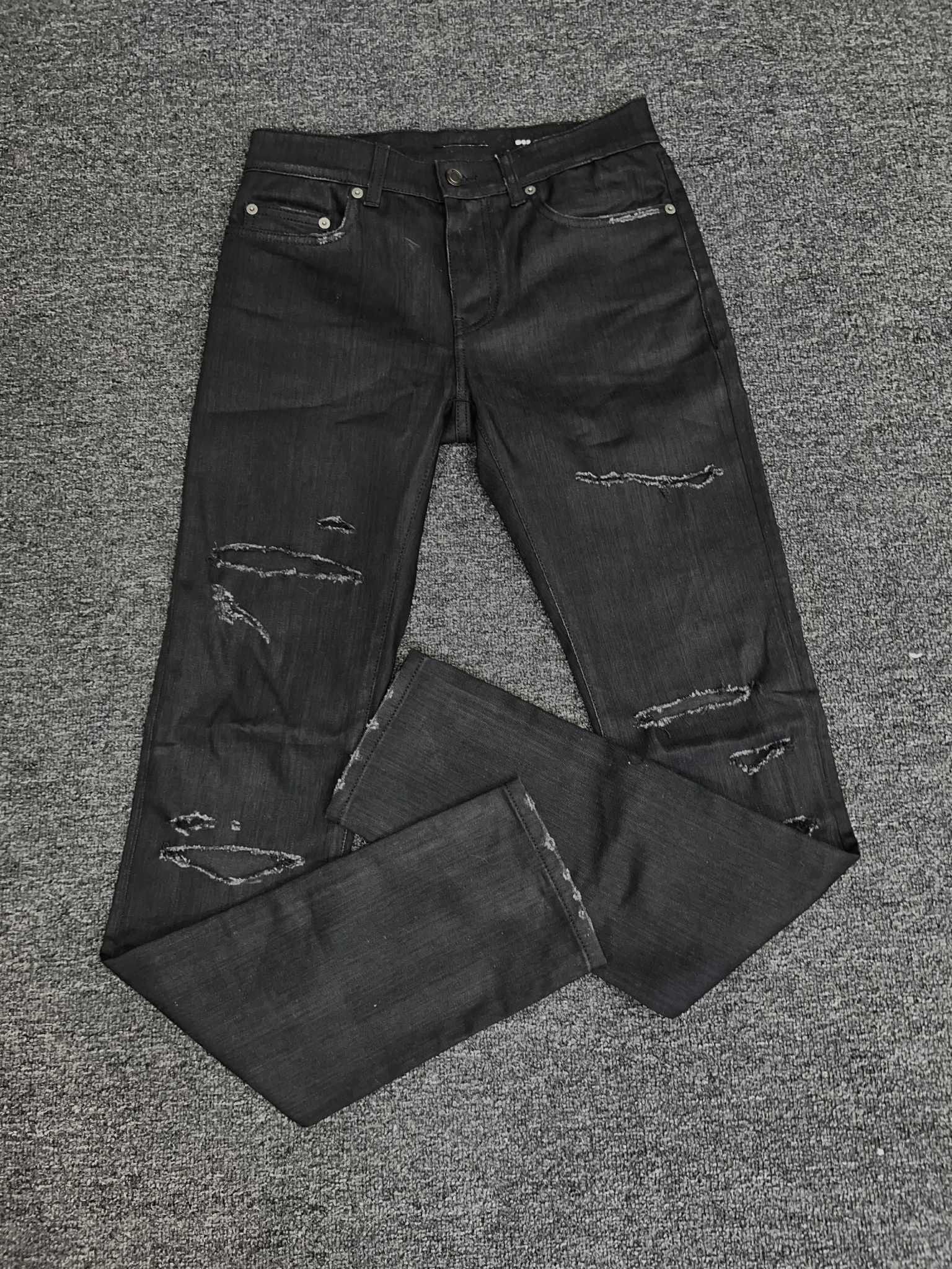 Hedi Slimane × Saint Laurent Paris SAINT LAURENT WAXED RIPPED DENIM JEANS - IT29 Size US 29 - 2 Thumbnail