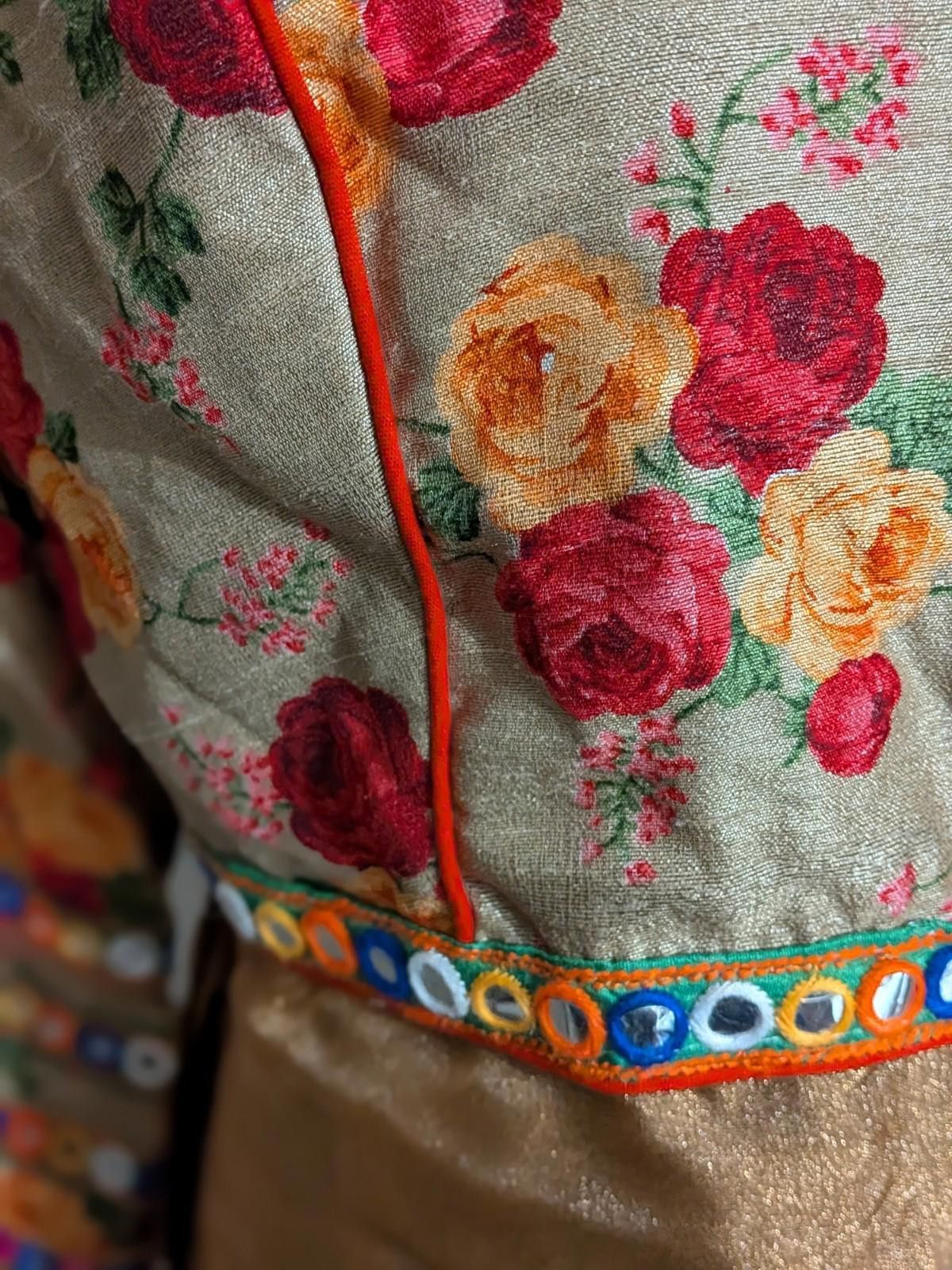 Handmade VTG 90s Gold Rose Indian Choli/Ravike Top W/ Mirror Accents Size ONE SIZE - 3 Thumbnail