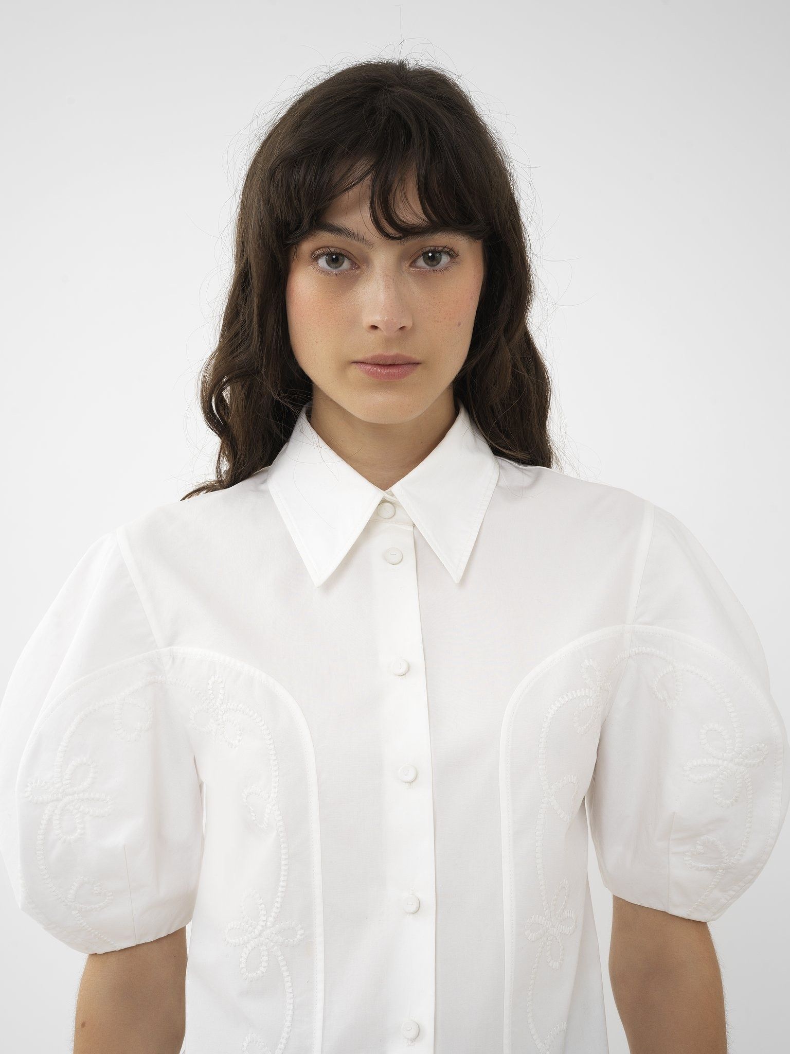 Chloe oc11z0525 Embroidered Balloon-Sleeve Shirt in White Size M / US 6-8 / IT 42-44 - 5 Thumbnail