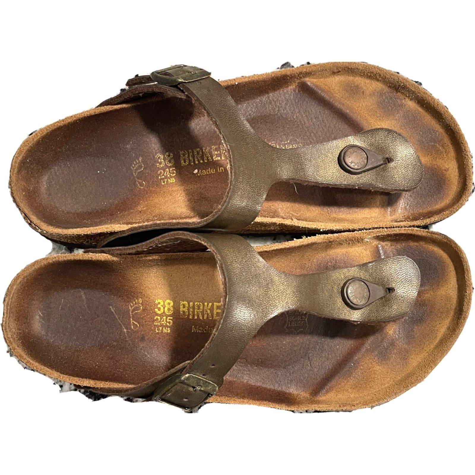 Birkenstock Birkenstock Gizeh Sandal Women - Slip-On Leather Upper, Metal Bronze Strap, Size 38 US 7, Flat Heel, Quest for Comfort Size US 7 / IT 37 - 2 Thumbnail