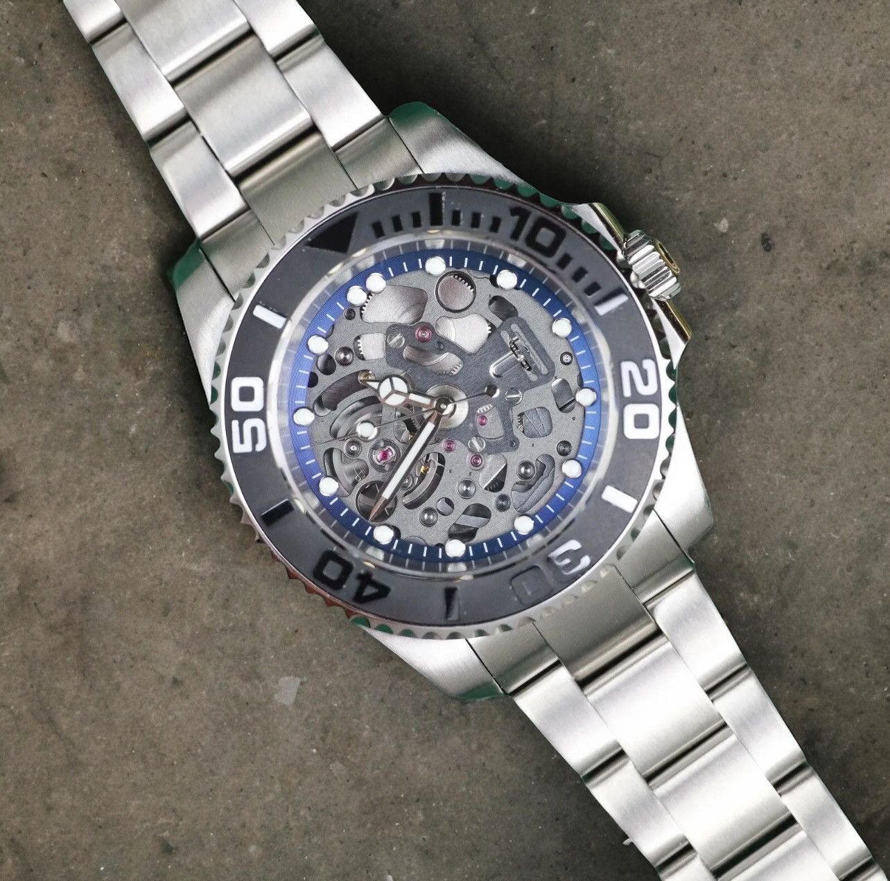 Japanese Brand Seiko Mod Yachtmaster Grey Skeleton Dial Steel 41mm Watch Size ONE SIZE - 1 Thumbnail
