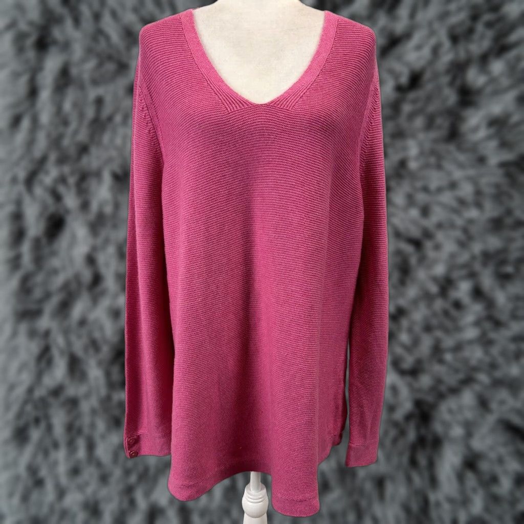 Talbots Talbots Knit V-Neck Sweater - 3X-P Plus Petite Women - Pink - Pullover Knit Top - Solid Cotton Blend - Long Sleeve - Womens Pullover Sweater Size XXL / US 16-18 / IT 52-54 - 1 Thumbnail