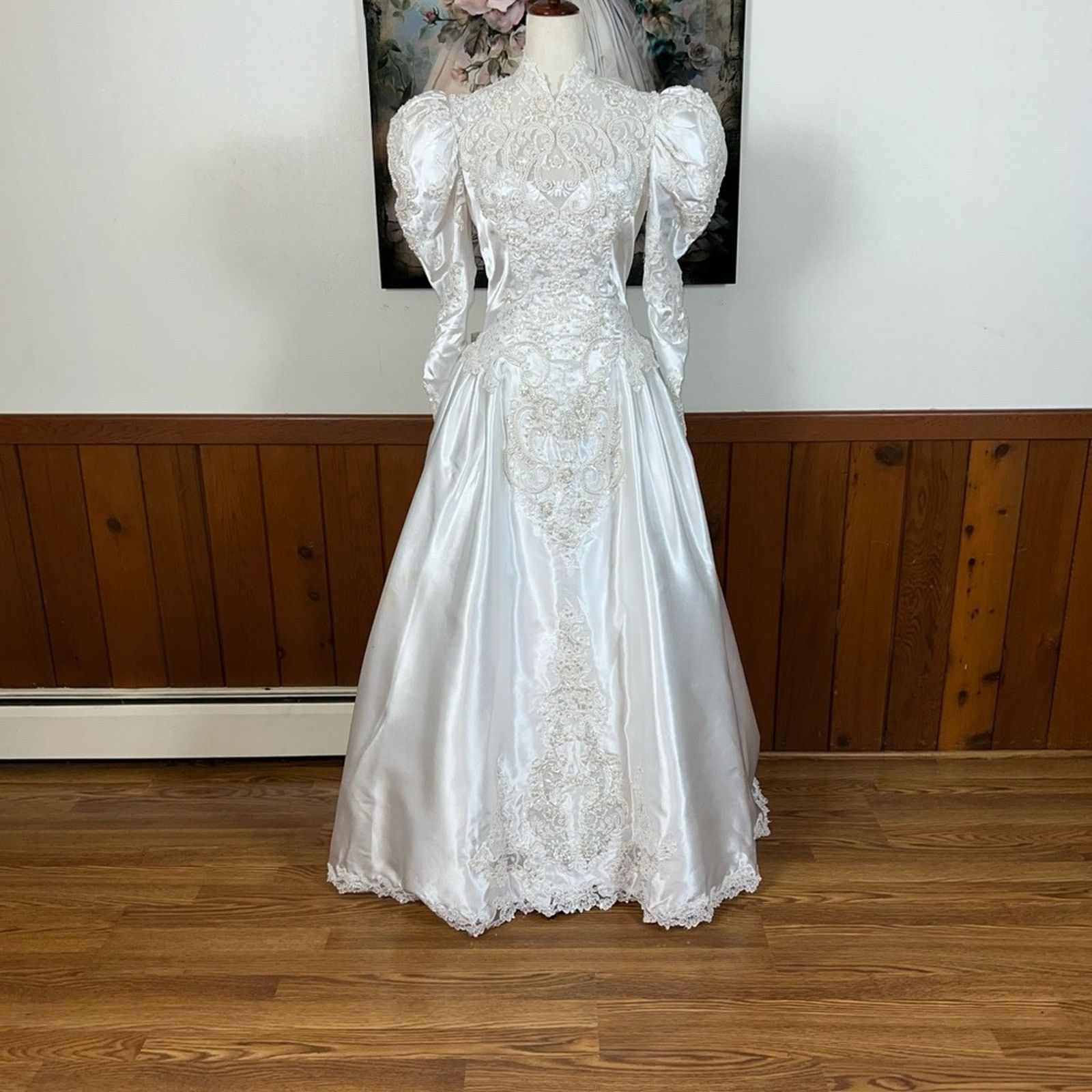 Vintage Preserved Vintage 90s Eden Bridals Cathedral Wedding Gown! Size L / US 10 / IT 46 - 4 Thumbnail